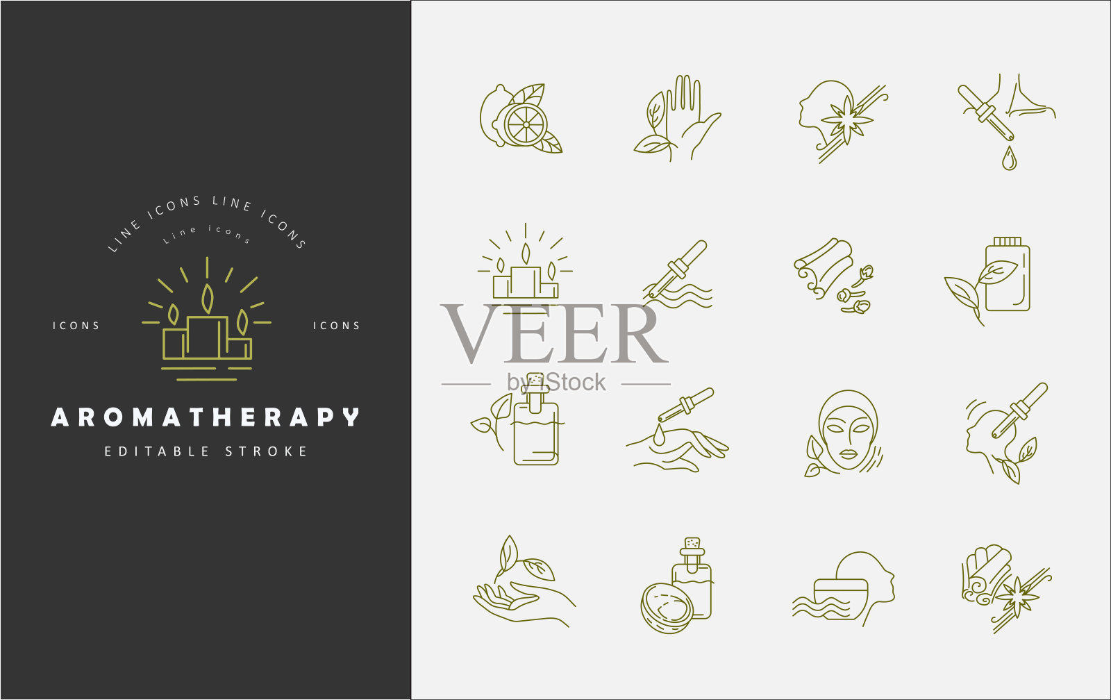 矢量图标和标志的芳香疗法。可编辑大纲中风插画图片素材