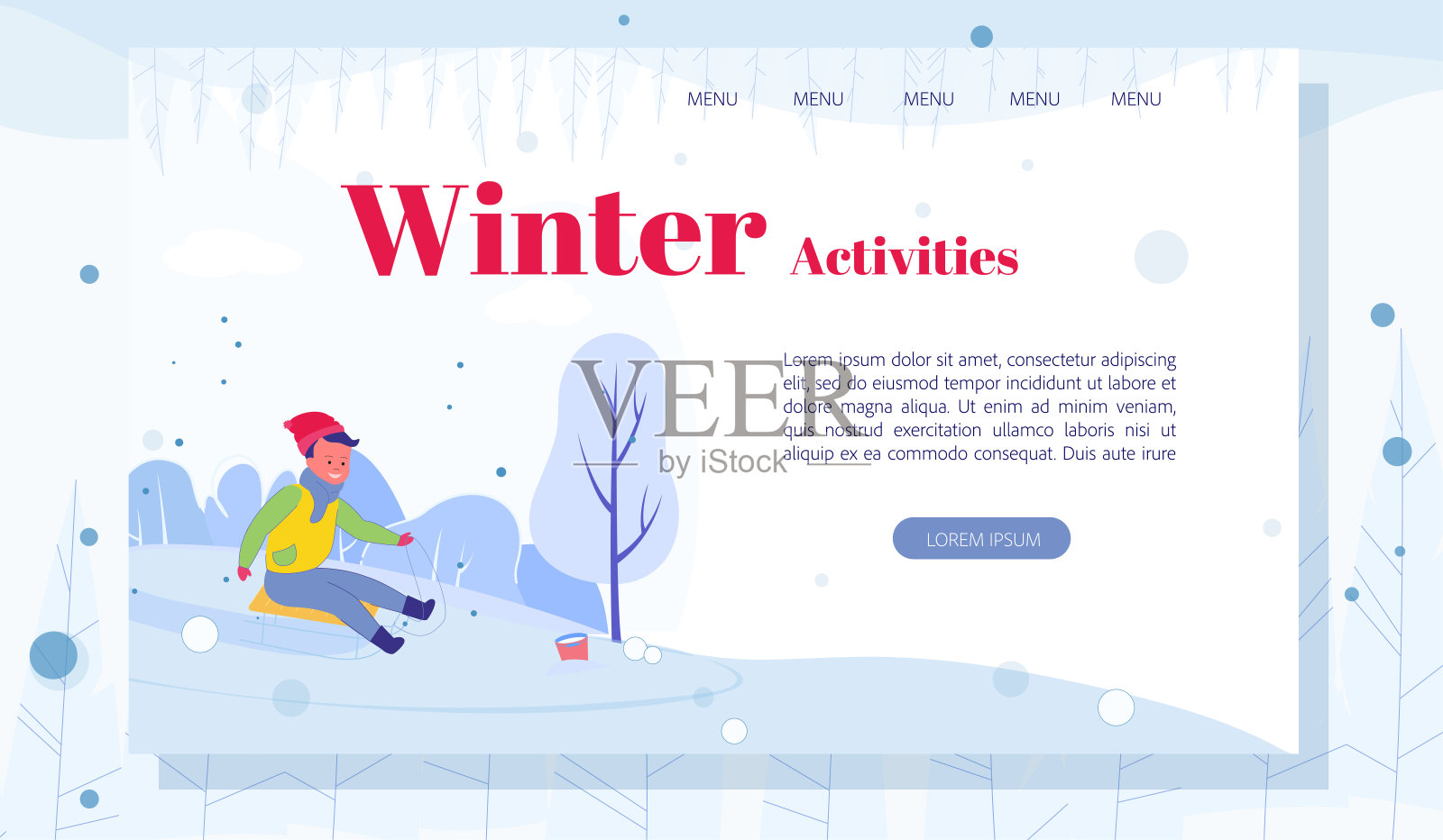 卡通男孩滑下山坡登陆页面插画图片素材