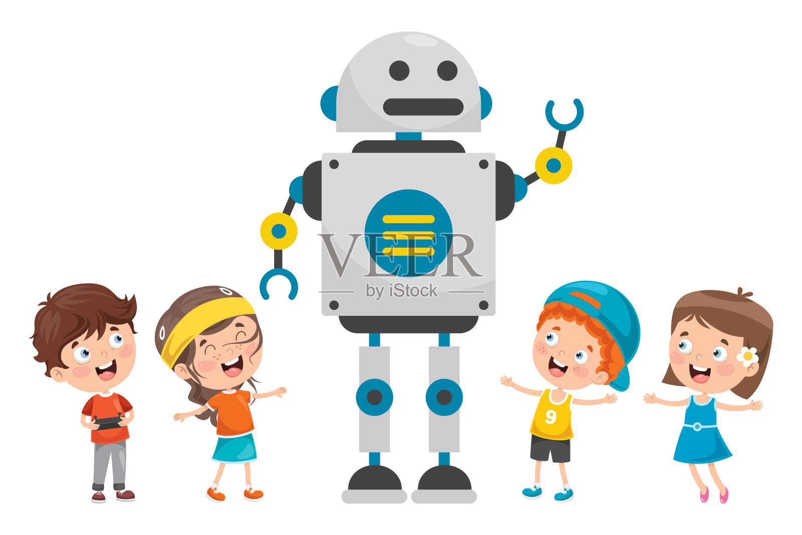 小快乐的孩子使用科技插画图片素材