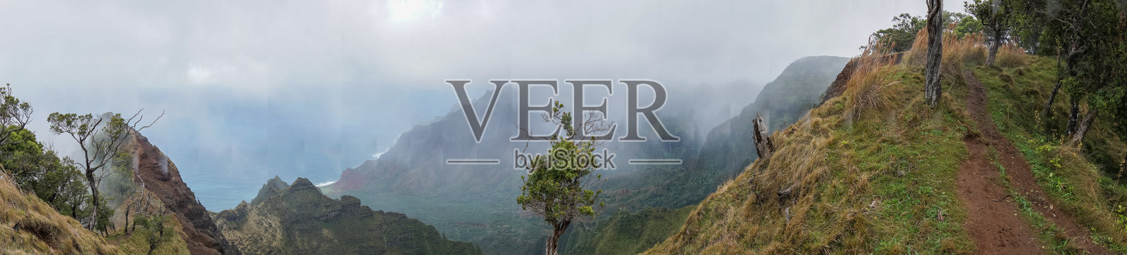 从山谷顶部的观点,考艾岛,夏威夷照片摄影图片