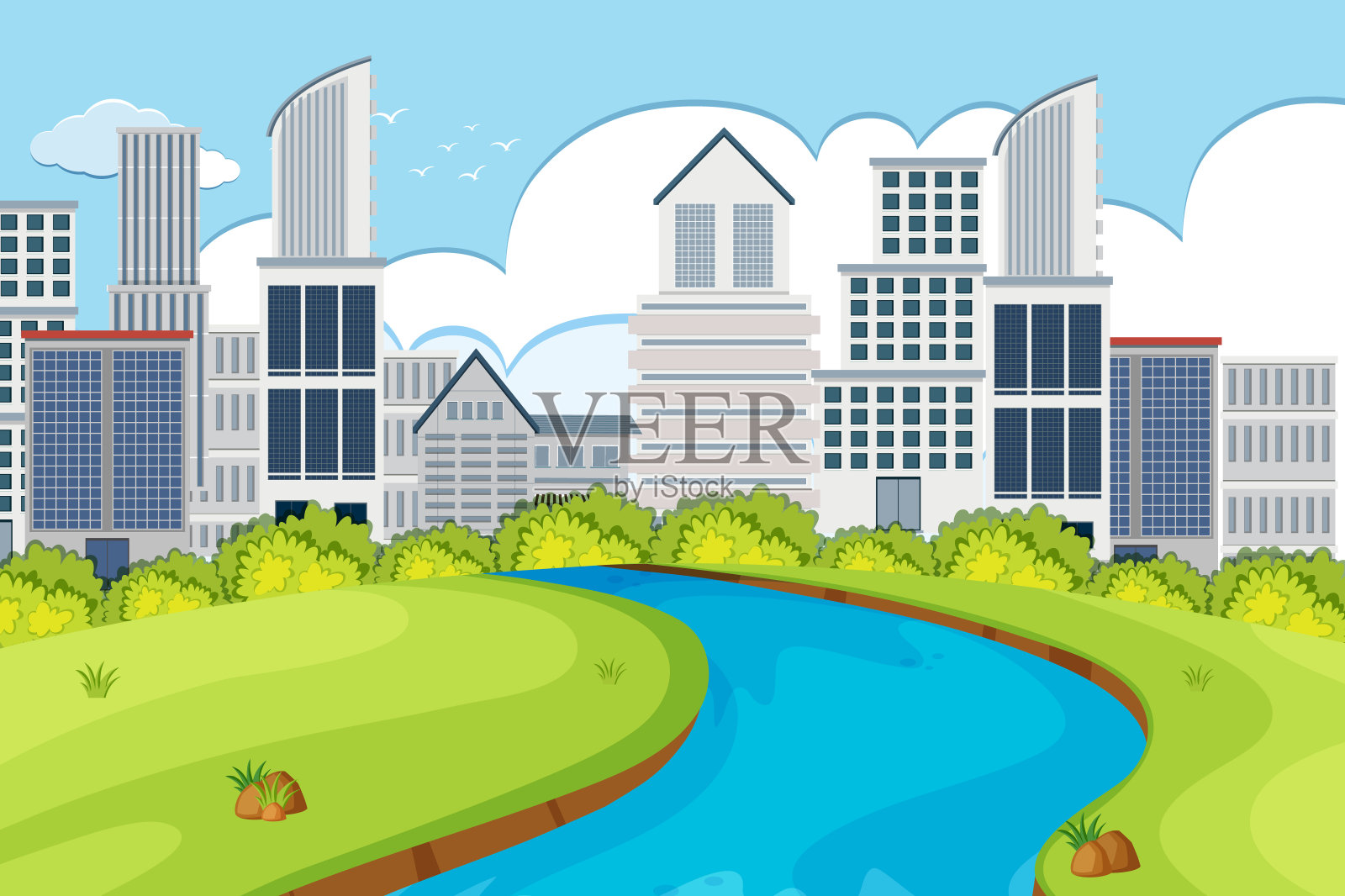 室外的摩天大楼插画图片素材