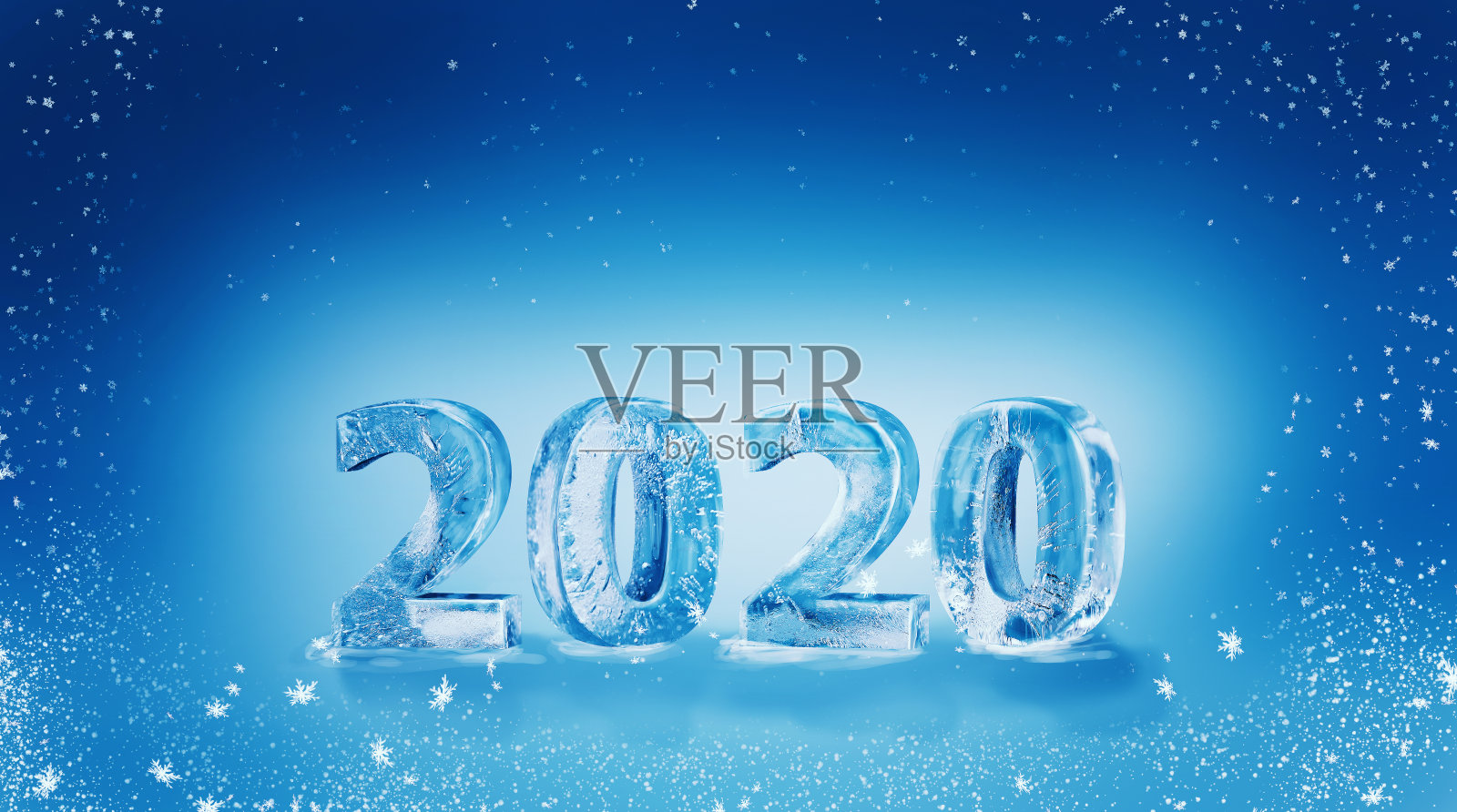 2020年新年快乐。2020年酷冰数字的假日横幅。真正的冰文本。蓝色圣诞海报设计,新年贺卡。照片摄影图片