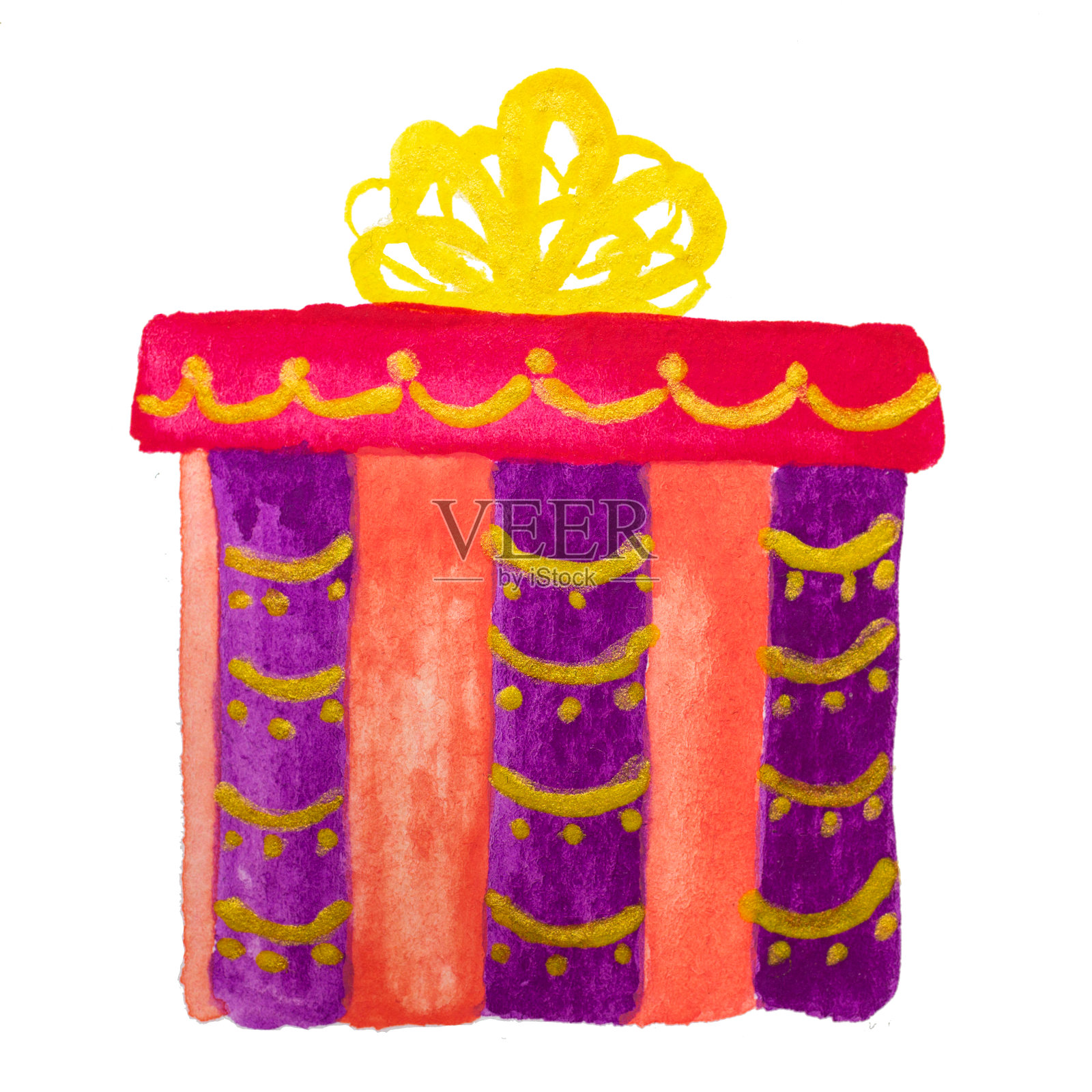 水彩画彩绘圣诞生日礼物礼盒,孤立插画图片素材