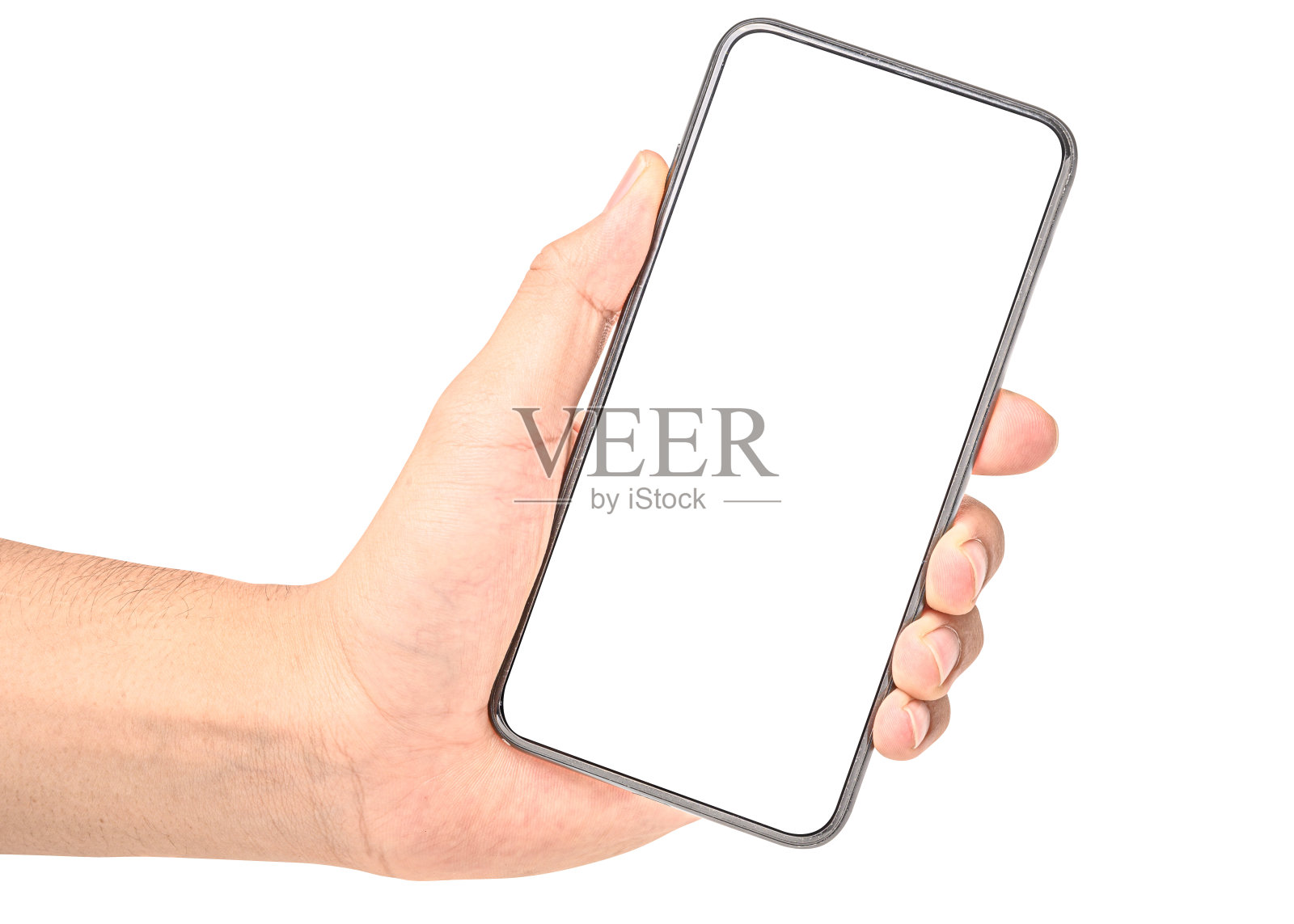 手持手机孤立在白色背景与剪辑路径。照片摄影图片