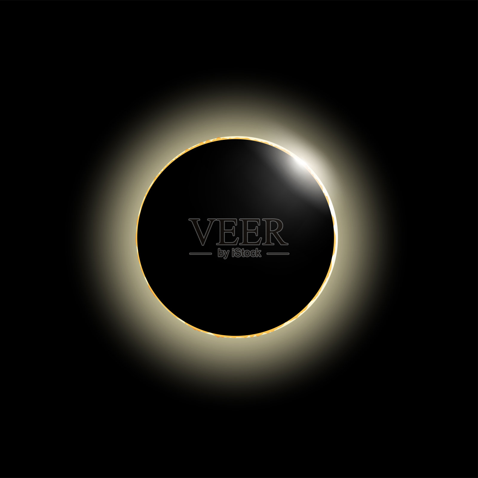 黑色天空上的日食。天文科学现象插画图片素材