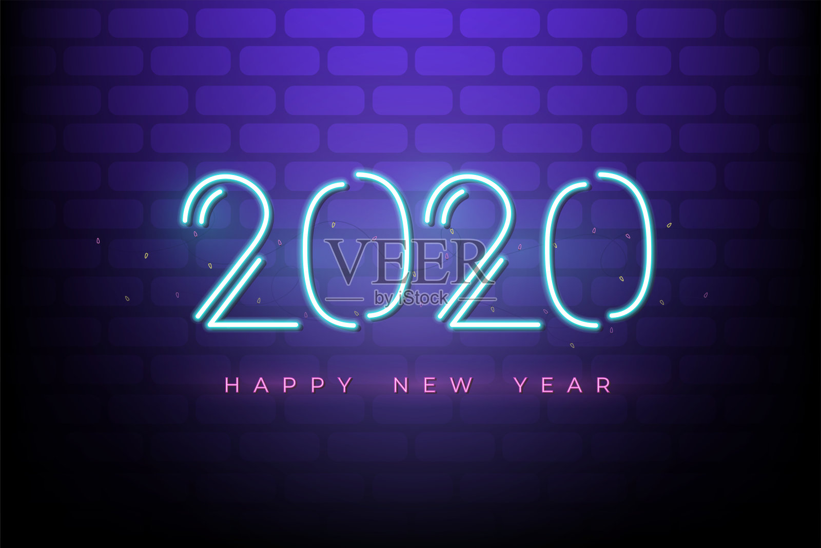 2020年新年快乐霓虹灯文字设计插画图片素材