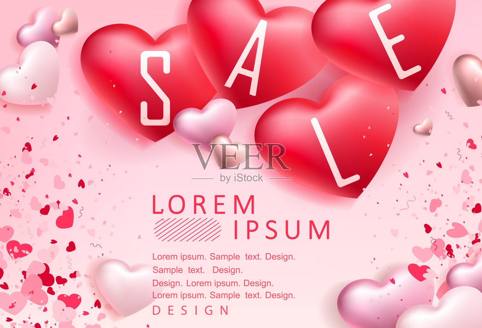 粉红色的作文用红色的心和文字销售插画图片素材