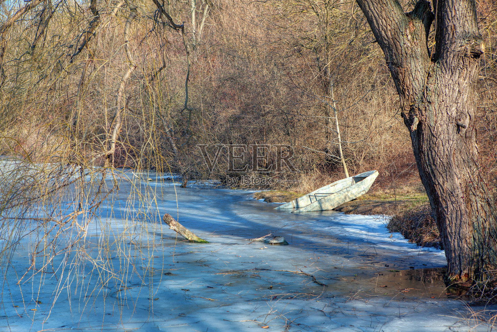 春天结冰的湖照片摄影图片