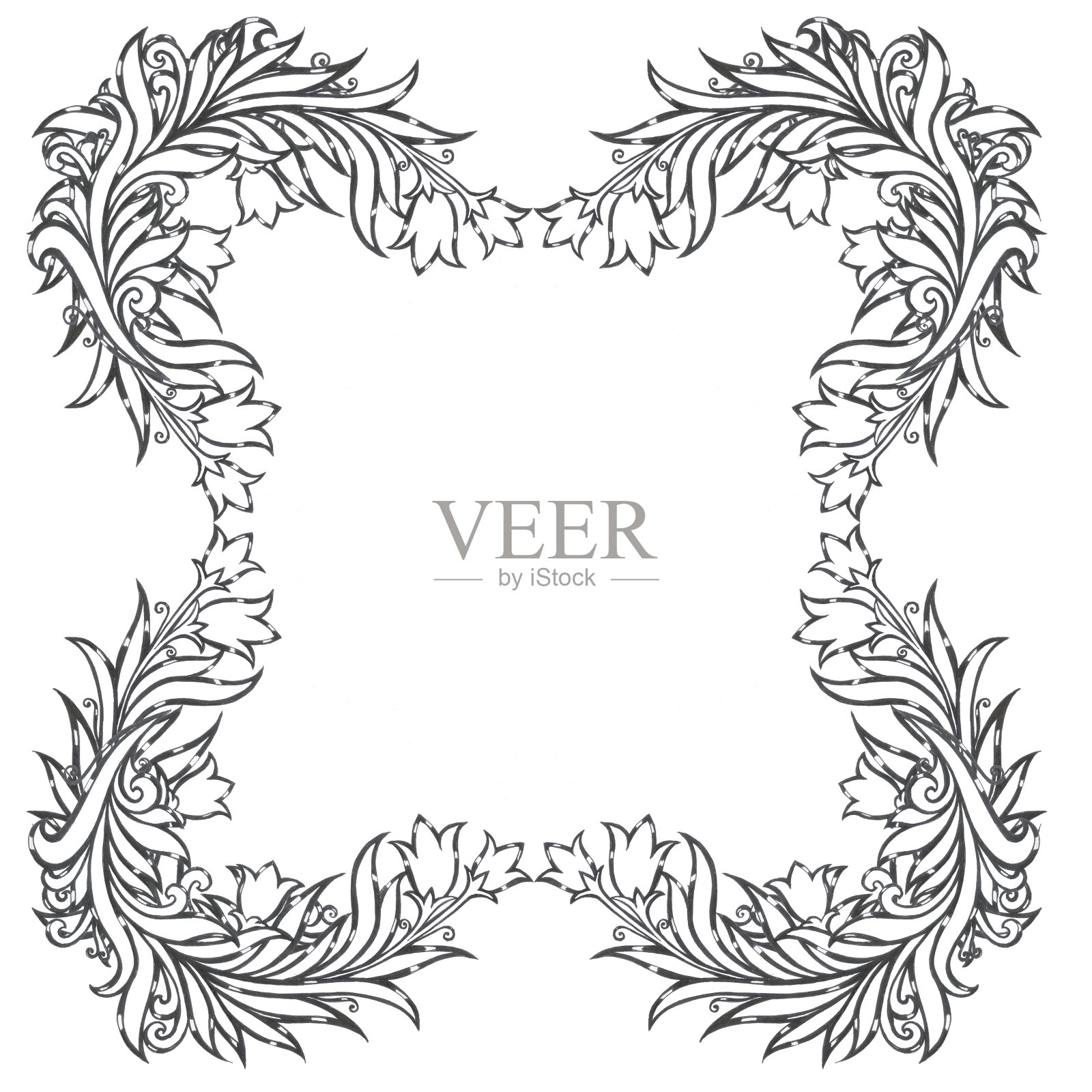 图案花,风信子,古董框架插画图片素材