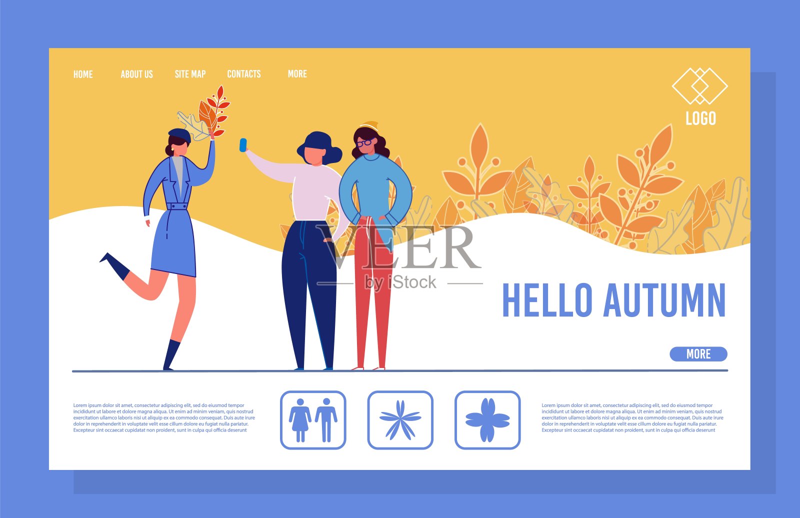 美丽的秋天自然平坦着陆页面模板插画图片素材