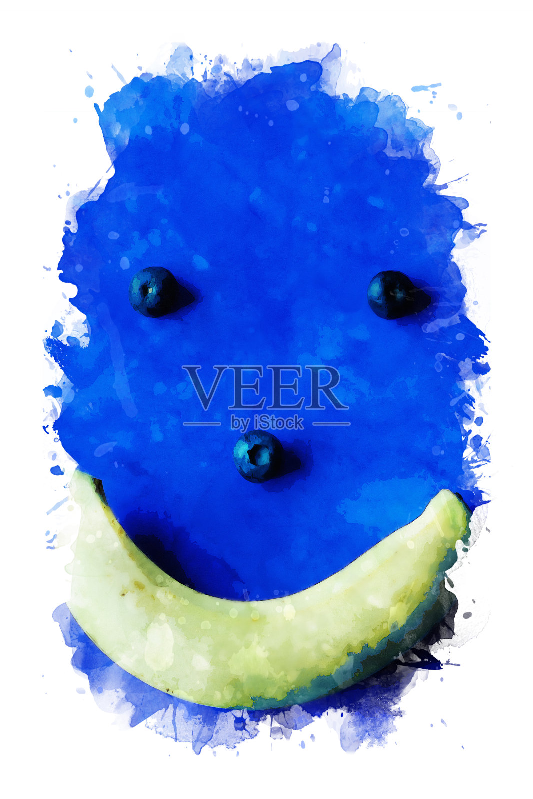 香蕉和蓝莓制作的微笑人脸,数字艺术插图照片摄影图片