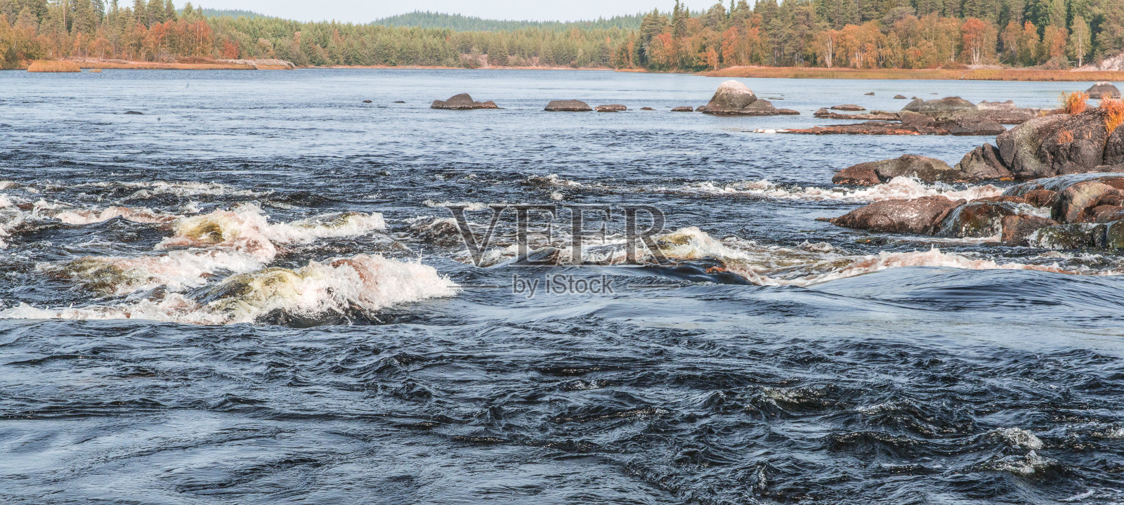 卡累利阿河上的急流。照片摄影图片