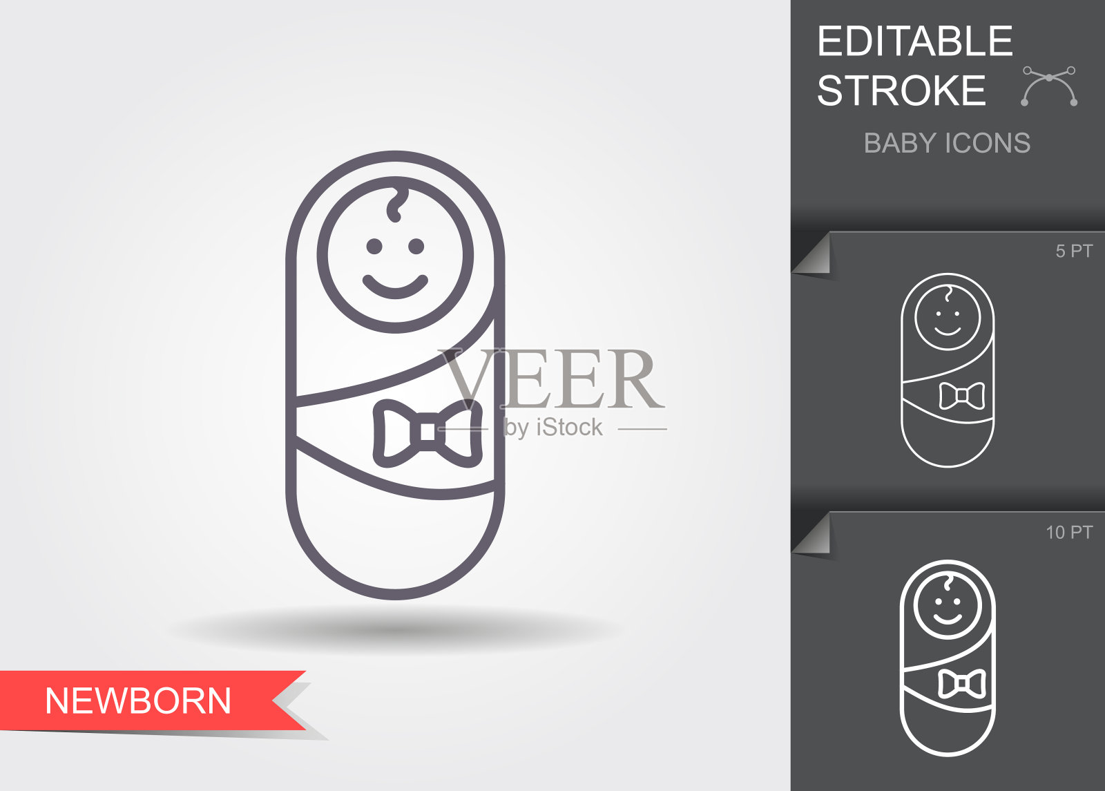 新生儿婴儿图标。带有可编辑描边和阴影的线性符号插画图片素材