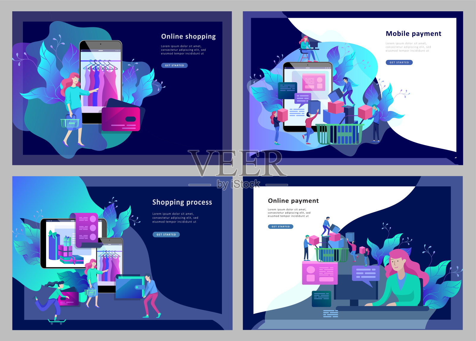 登陆页面模板的网上购物的人和移动支付。矢量图pos终端确认支付使用智能手机,移动支付插画图片素材