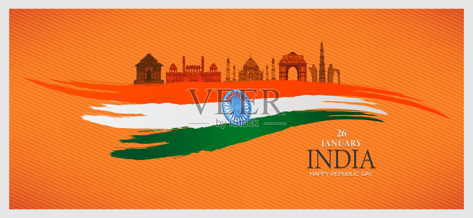 1月26日,印度共和国日,手绘矢量图插画图片素材