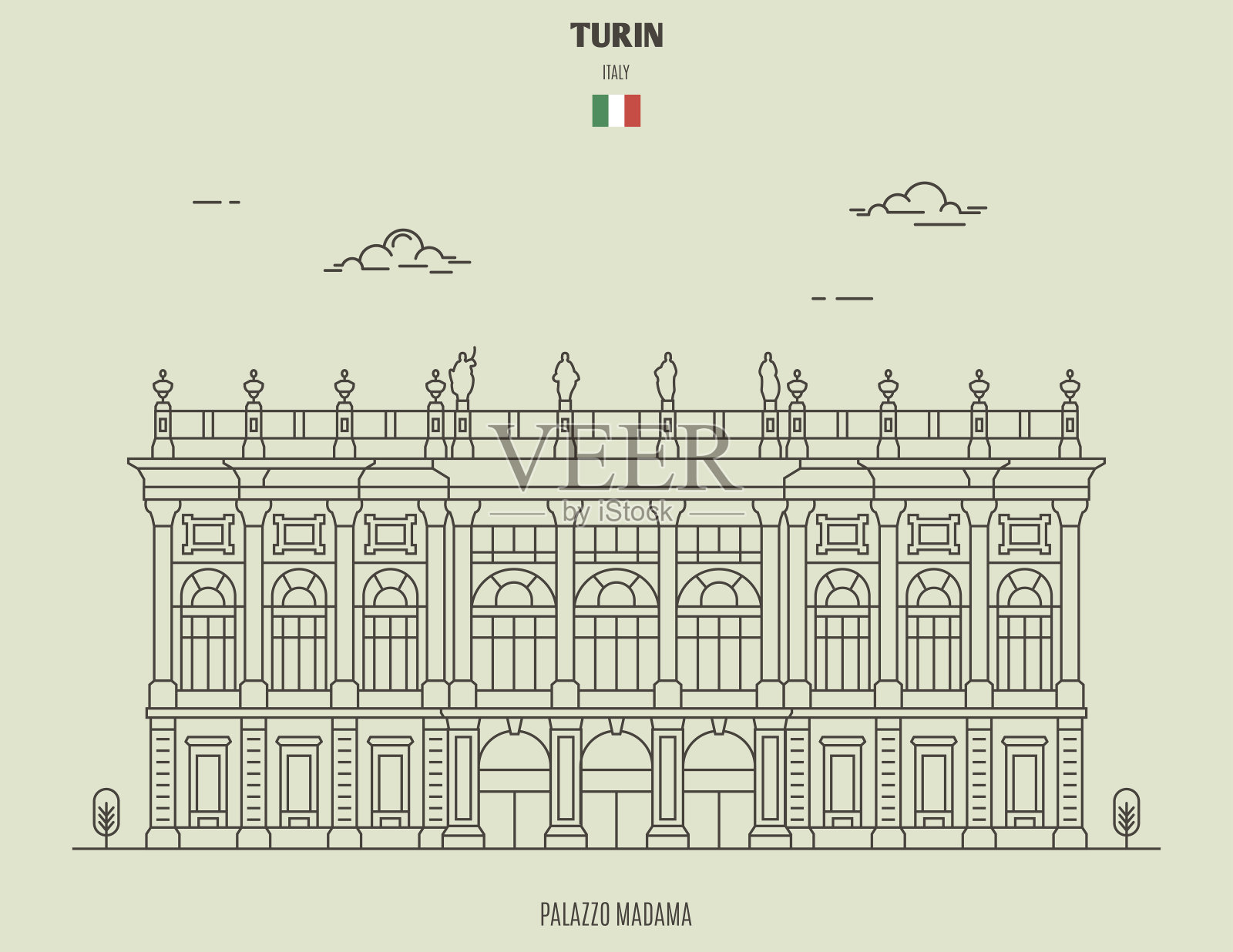 意大利都灵的夫人宫。具有里程碑意义的图标插画图片素材