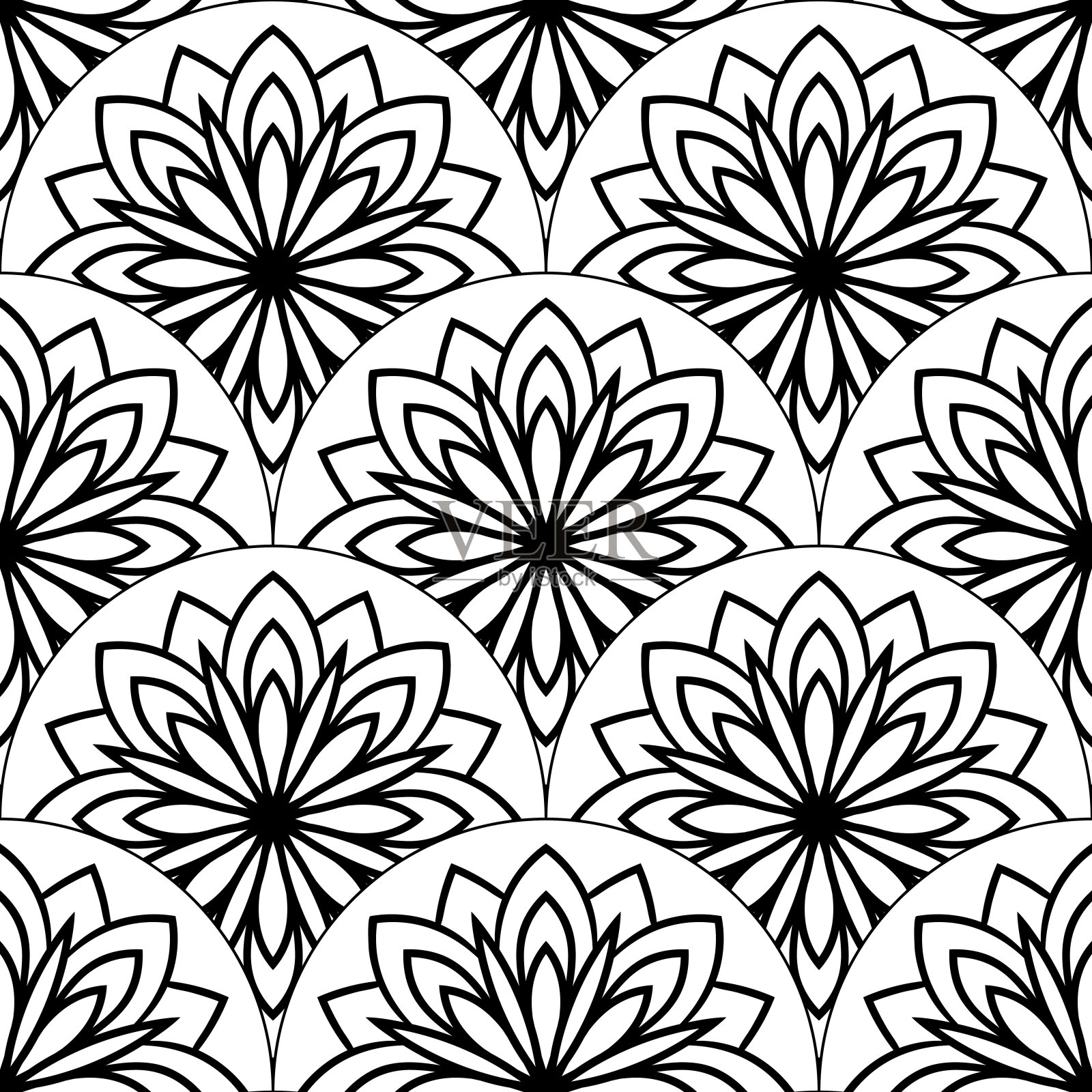 抽象曼陀罗鱼鳞无缝图案。装饰瓷砖,马赛克背景。花拼接无限卡。阿拉伯,印度,奥斯曼帝国的图案。矢量插图。插画图片素材