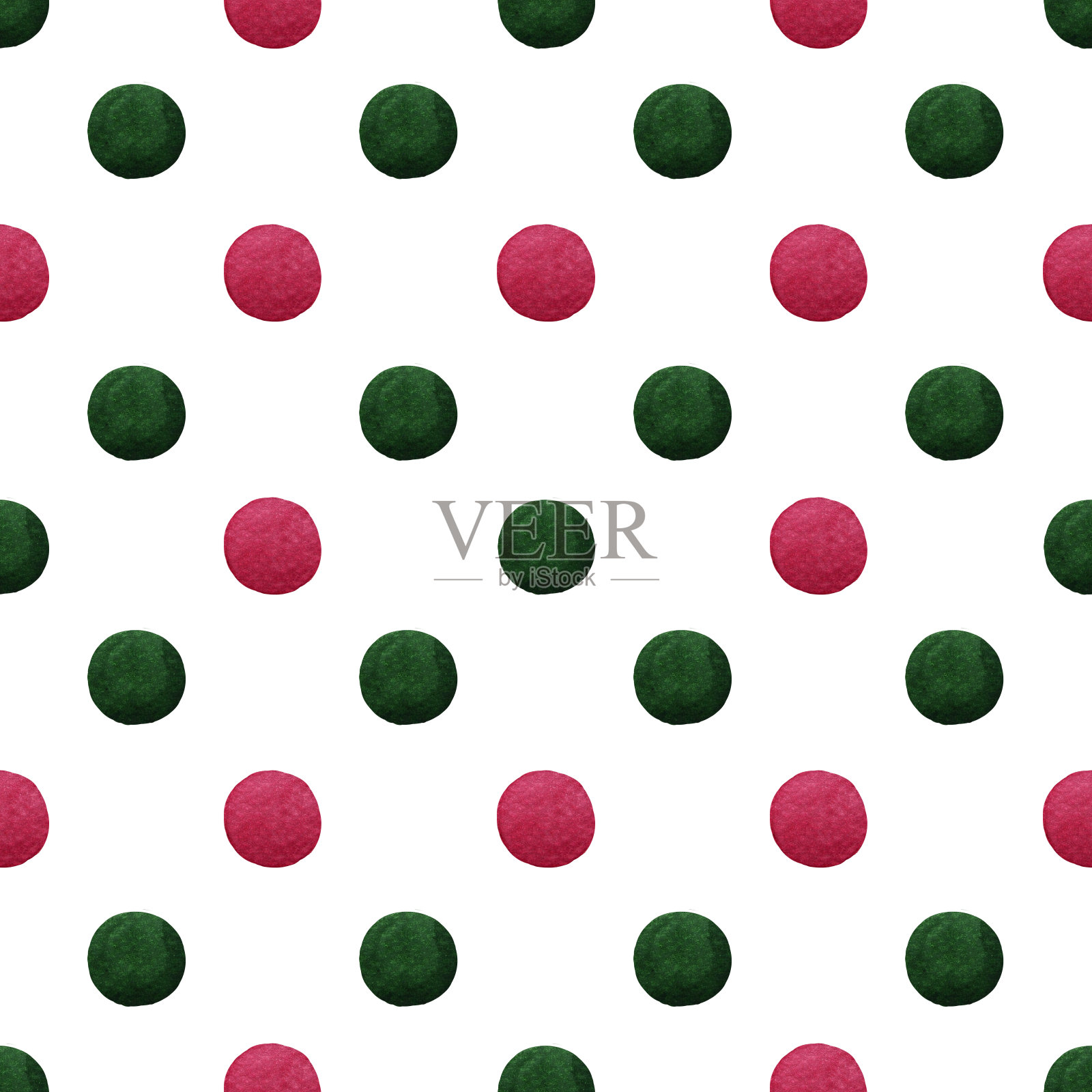 孤立的圣诞圆点图案对称地分布在白色背景上。点是绿色和红色的。插画图片素材