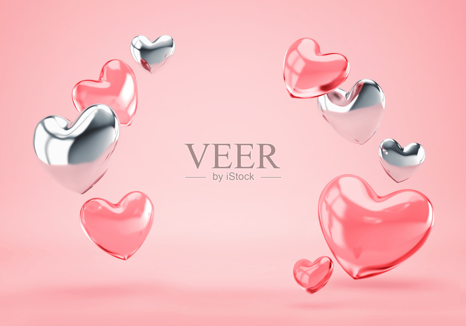 情人节,生日贺卡,银色和玻璃粉色的心照片摄影图片