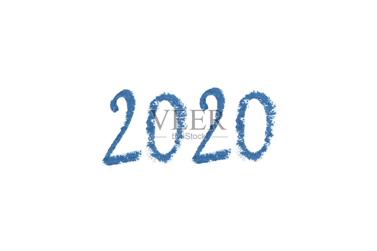 精致的口红绘制2020色调的蓝色孤立在白色的背景。照片摄影图片