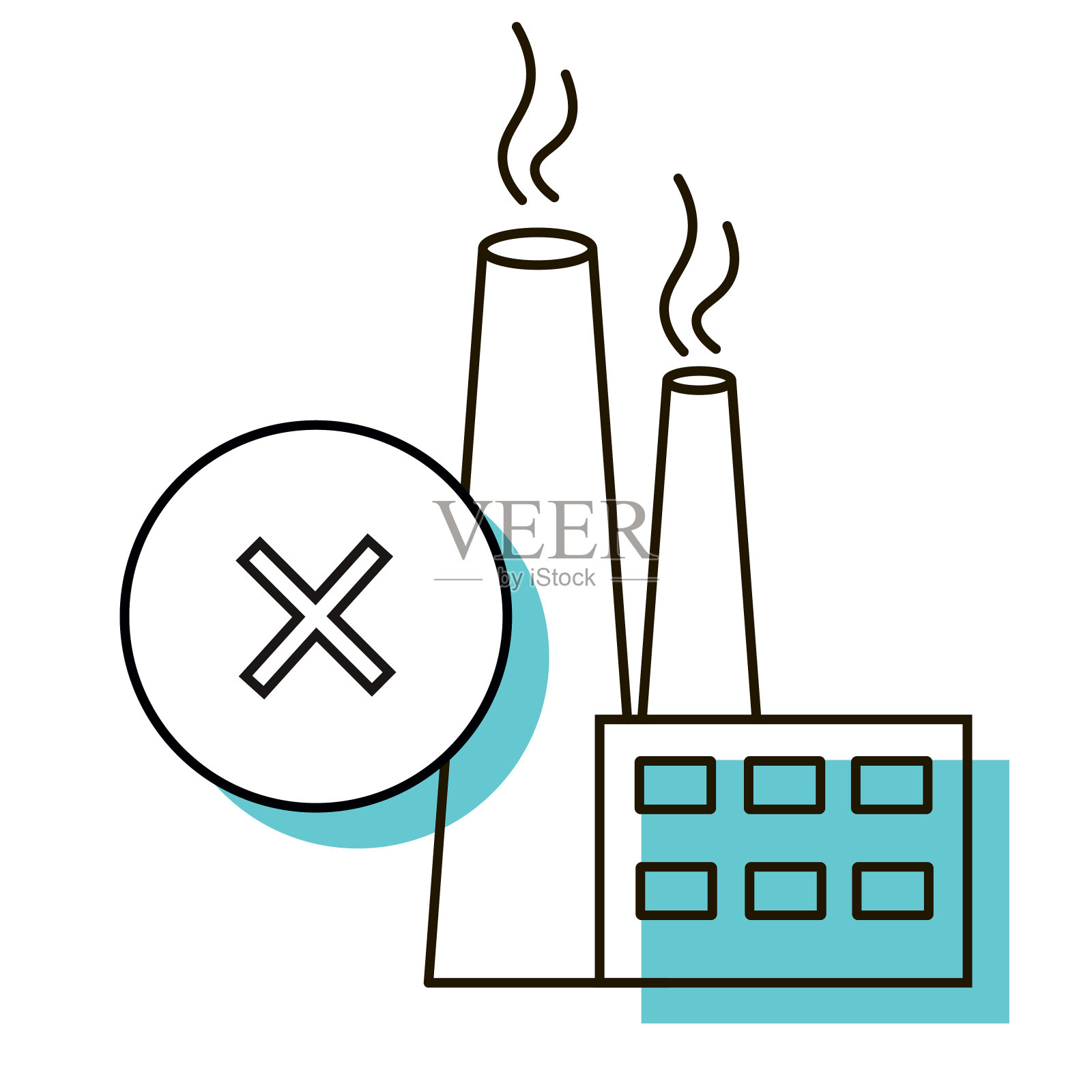 禁止在制造过程中排放有害物质。空气污染。设计元素。矢量插图。图标与阴影隔离在白色背景上。插画图片素材