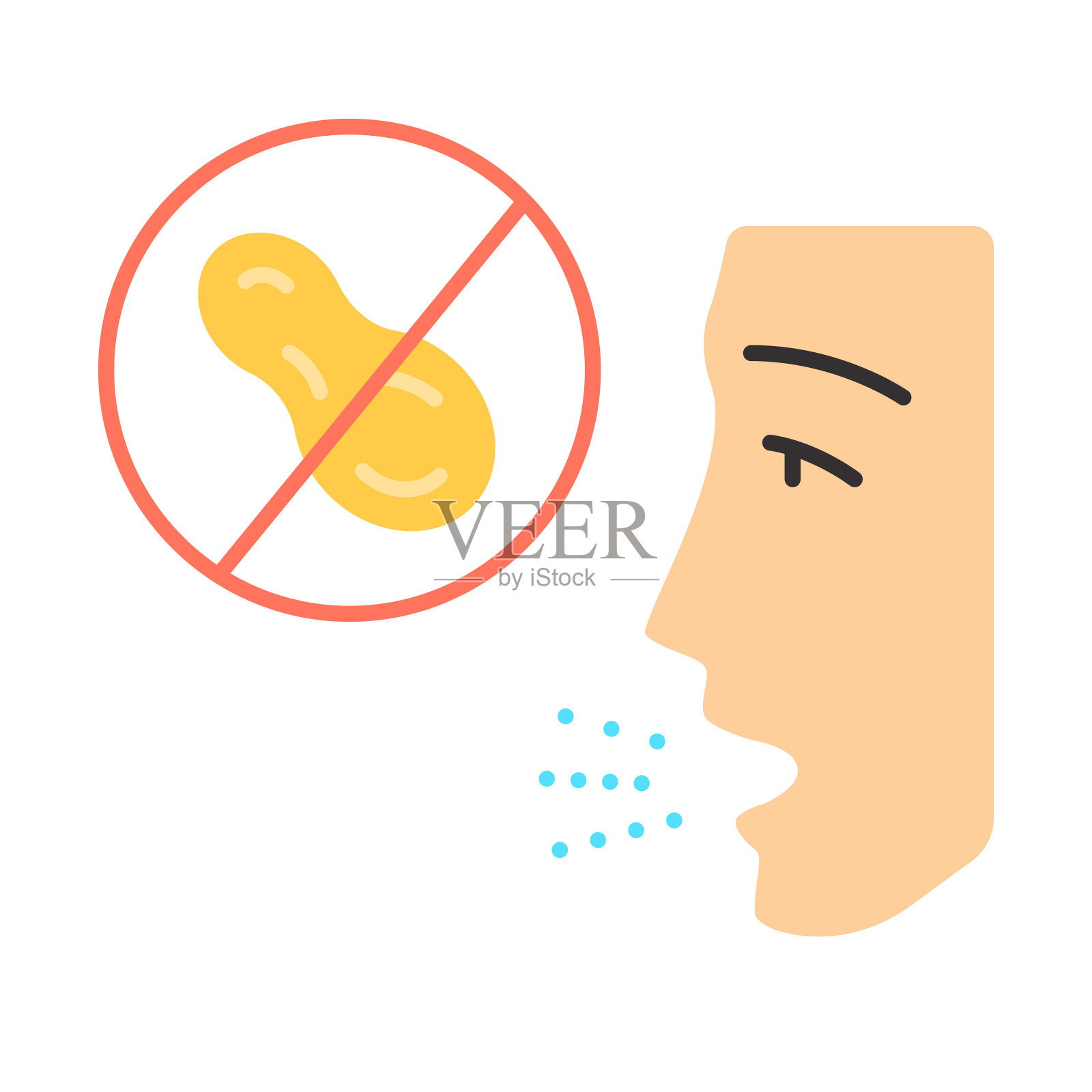 坚果过敏平面设计长阴影颜色图标插画图片素材