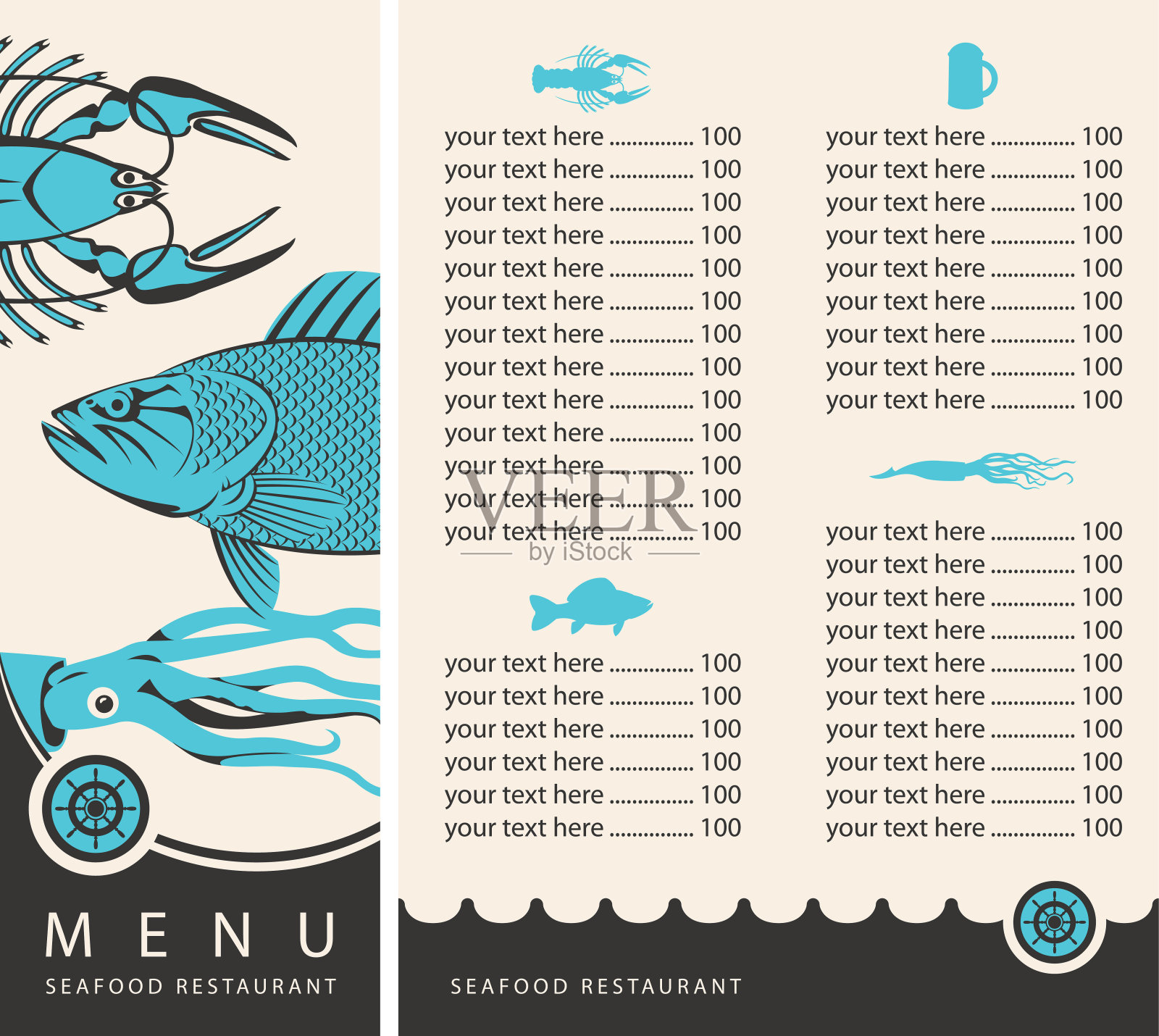 矢量菜单海鲜餐厅与价目表插画图片素材