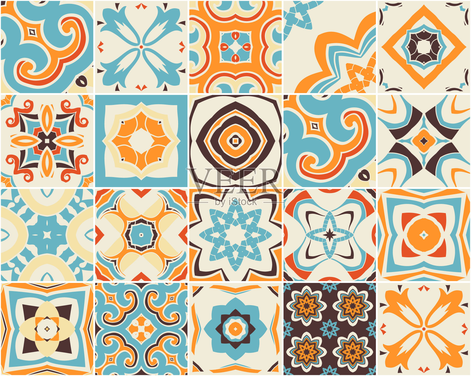 无缝图案与葡萄牙阿祖霍斯风格的瓷砖。向量插画图片素材