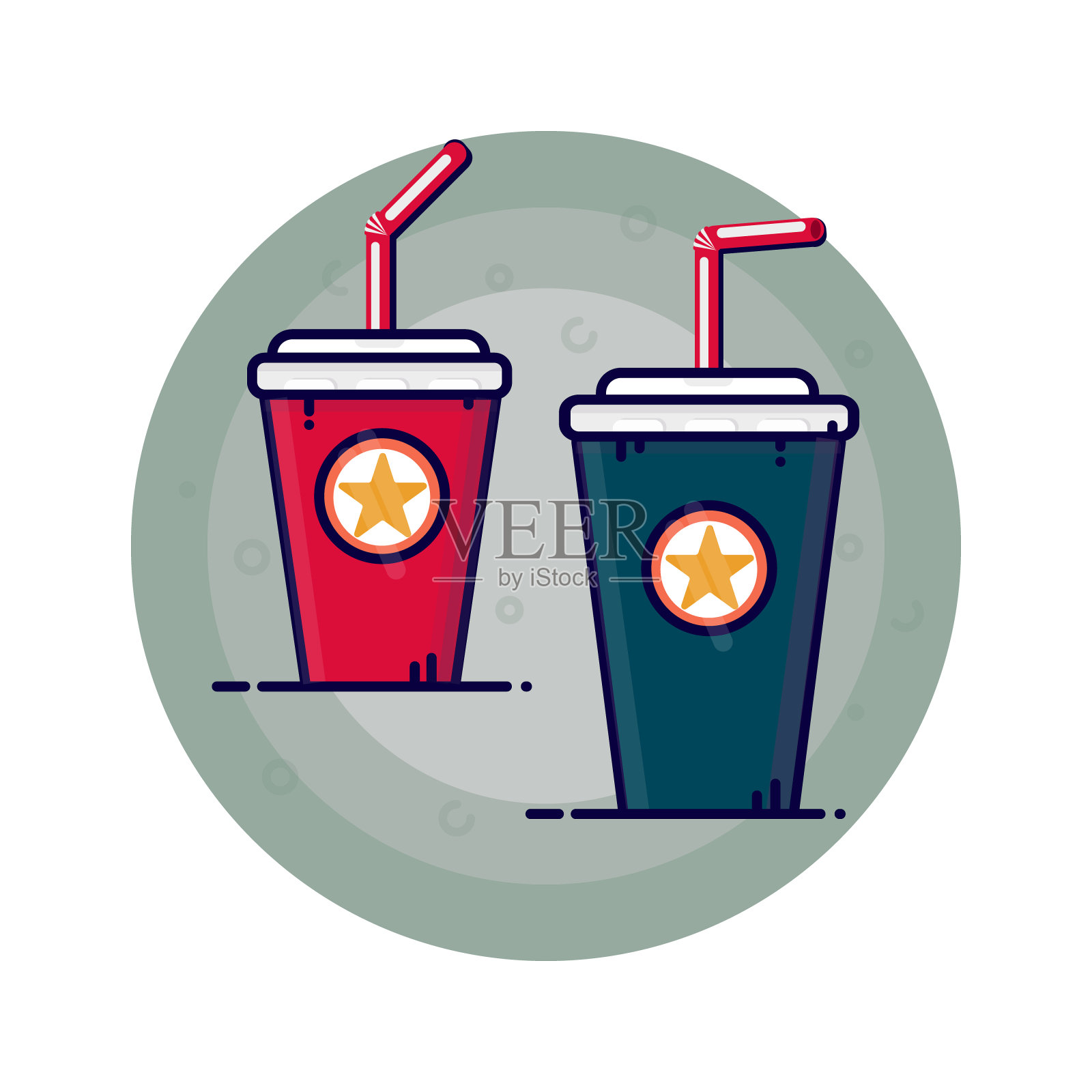 可乐或水纸杯。矢量插图。线条样式插画图片素材