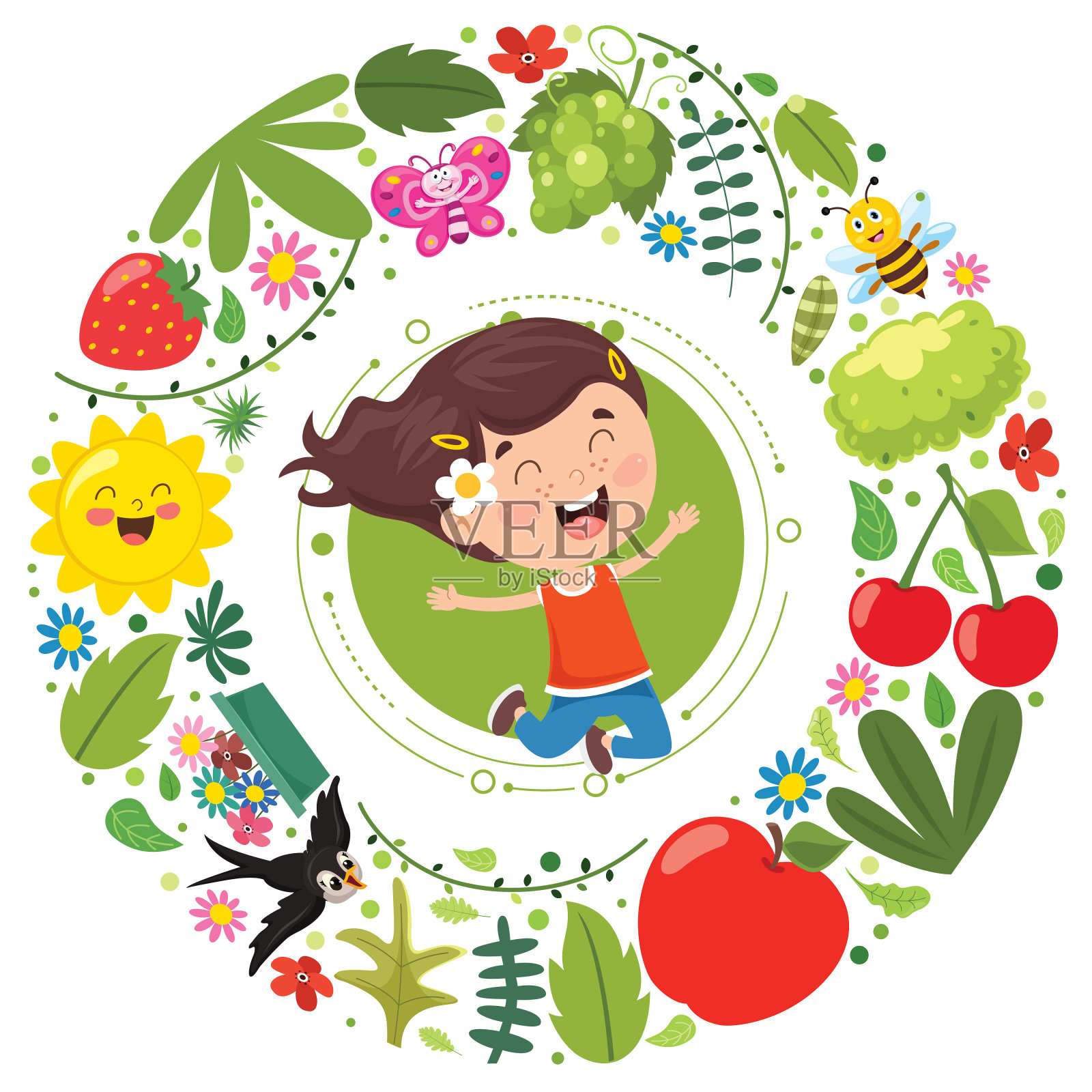 儿童和自然元素插画图片素材