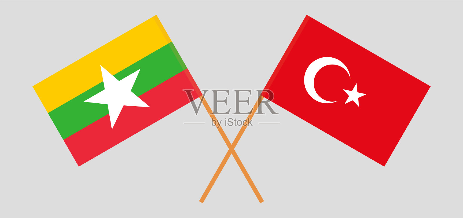 越过缅甸和土耳其的国旗插画图片素材