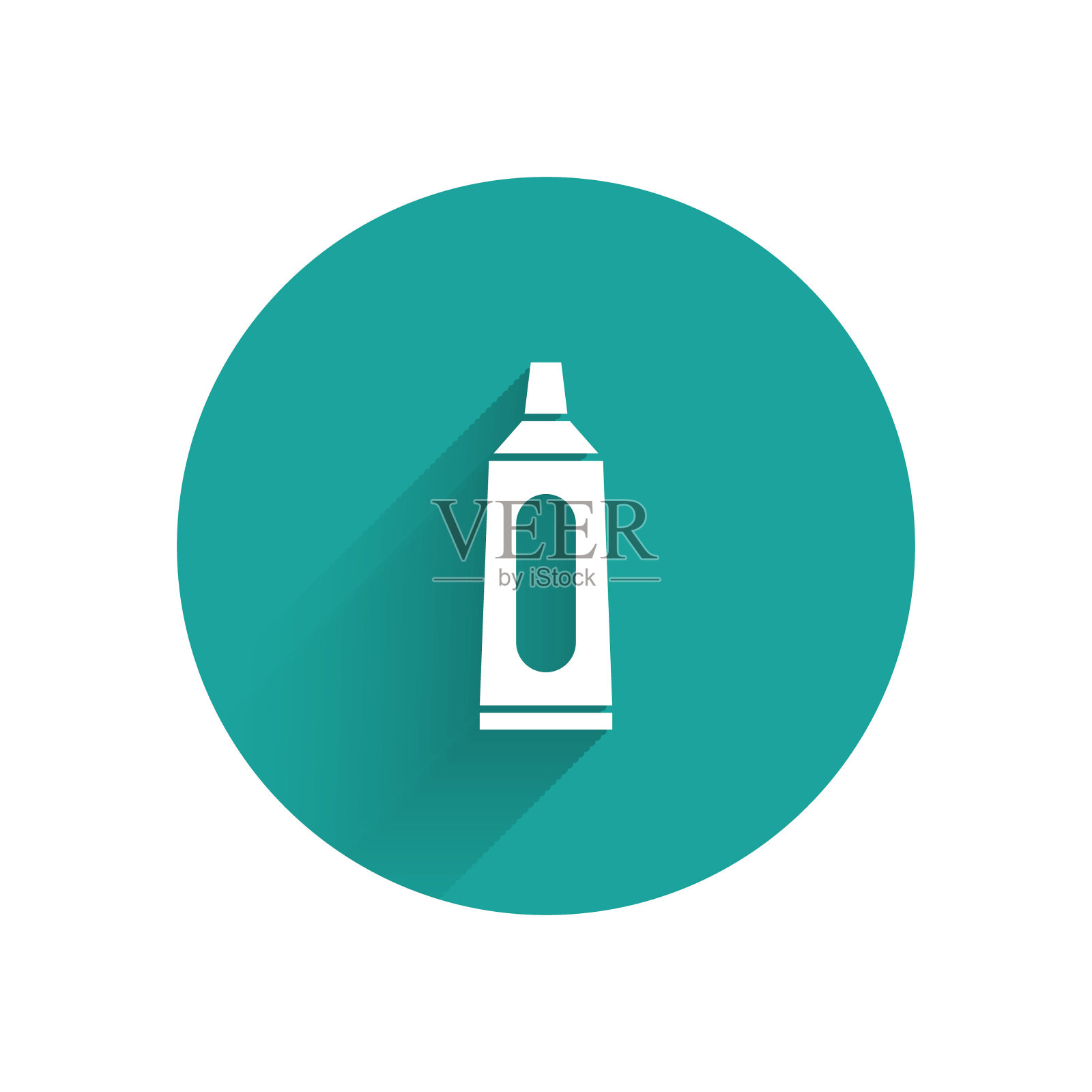 白色牙膏管图标孤立与长阴影。绿色圆圈按钮。矢量图插画图片素材