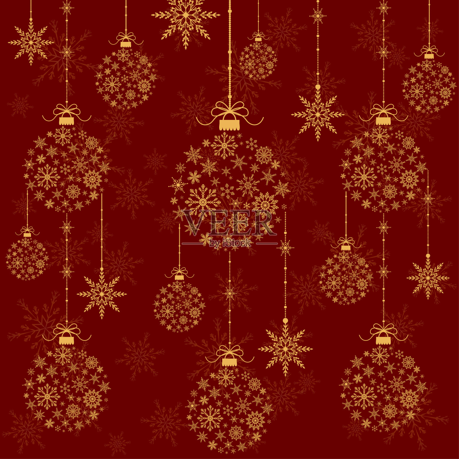 由雪花和红色背景的雪花制成的金色圣诞球。新年纹理。矢量图插画图片素材