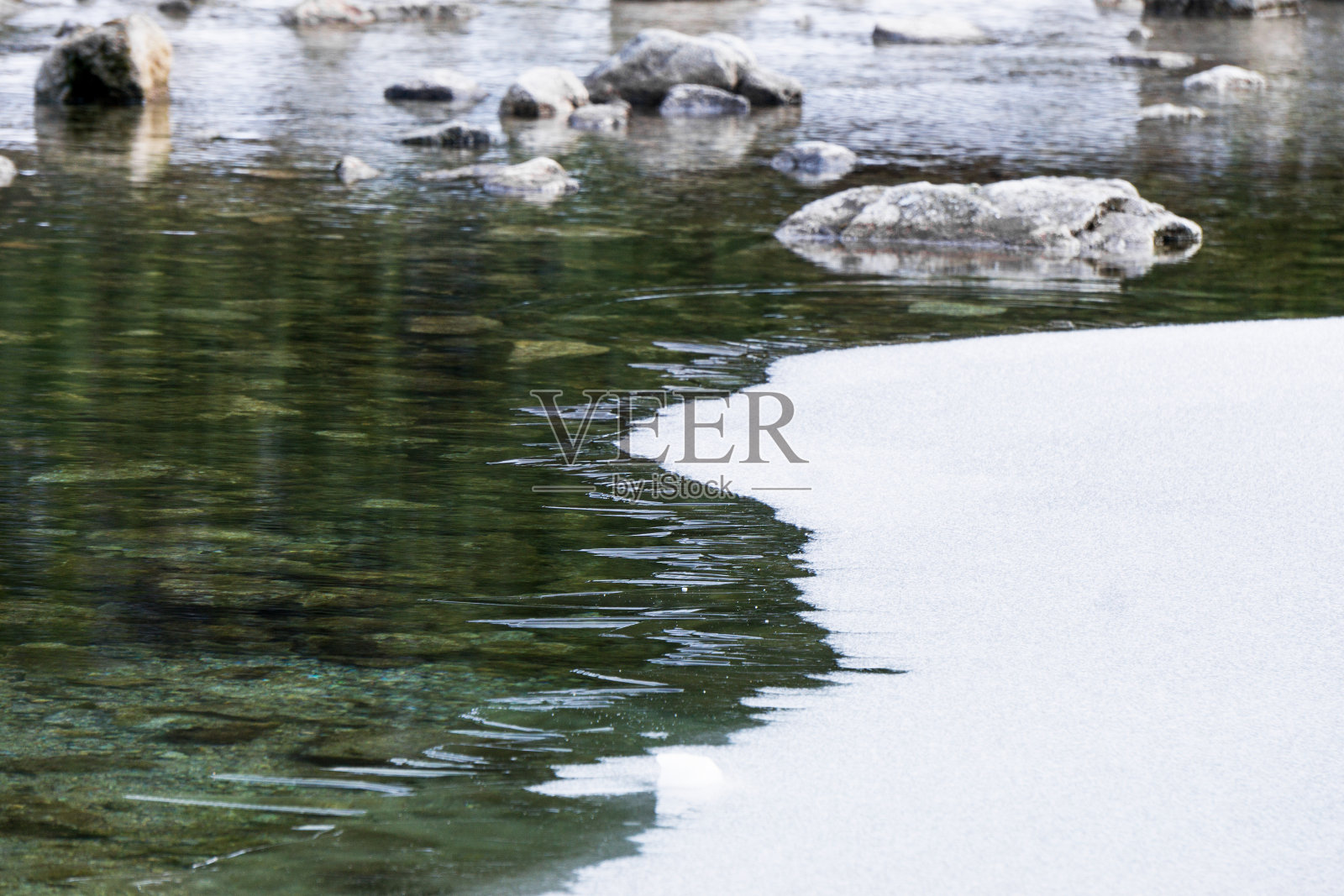 石头在冰上。冬天的风景。湖水很冷照片摄影图片