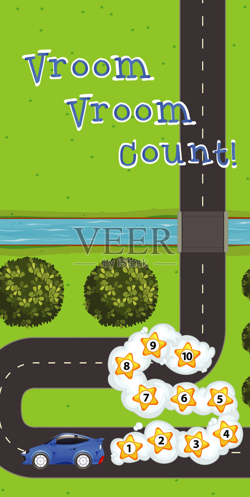 游戏模板与汽车和数字在道路上插画图片素材