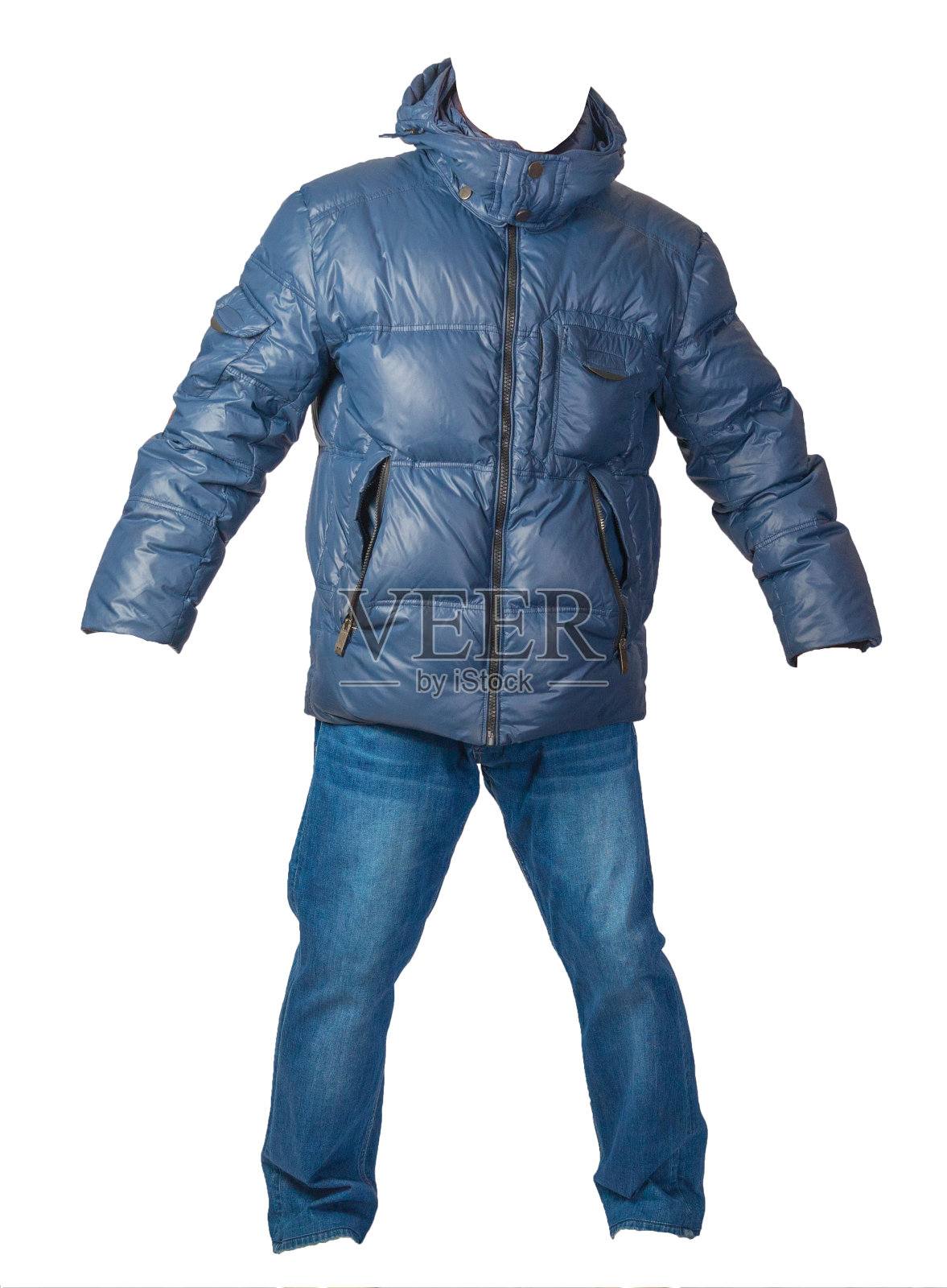 男人的夹克和牛仔裤孤立在白色背景。照片摄影图片