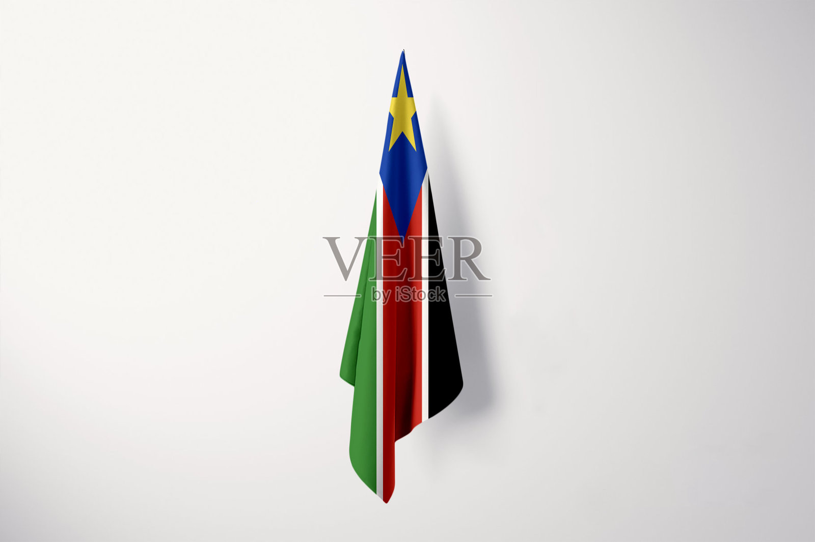 南苏丹国旗悬挂与复制空间孤立- 3D插图照片摄影图片