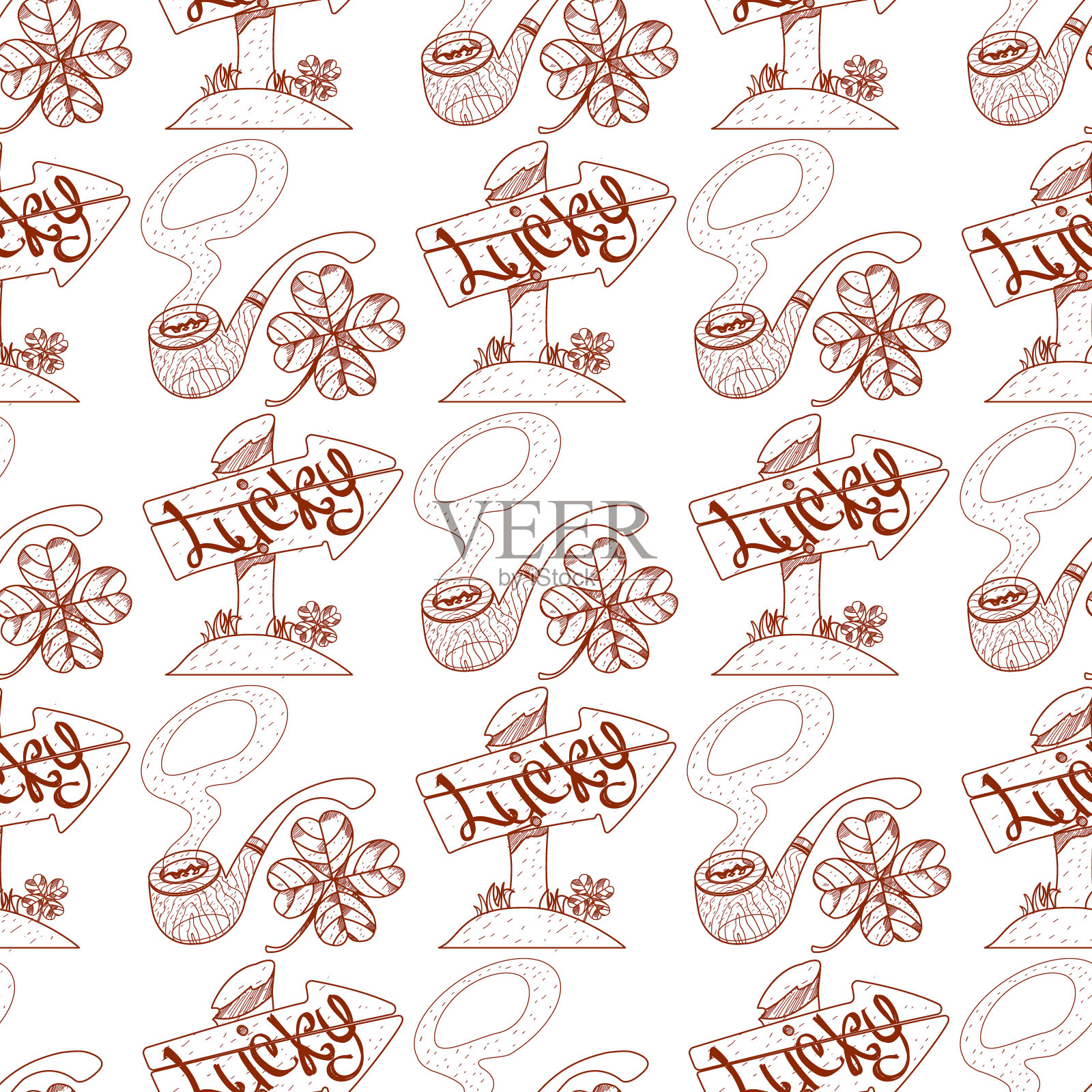 无缝模式与一个管道和一个木制箭头指针插画图片素材