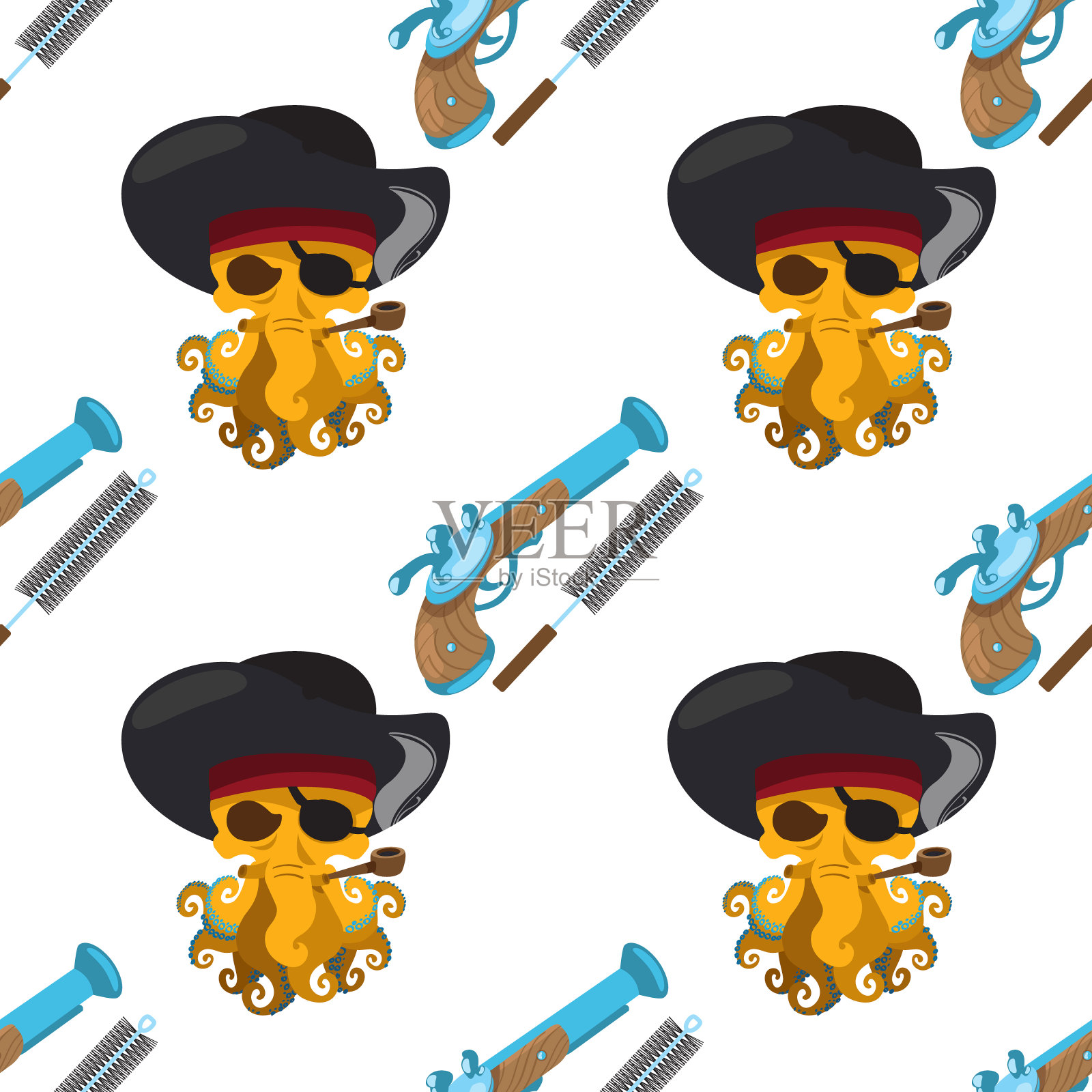 设计表面滑膛枪和推杆的无缝图案插画图片素材