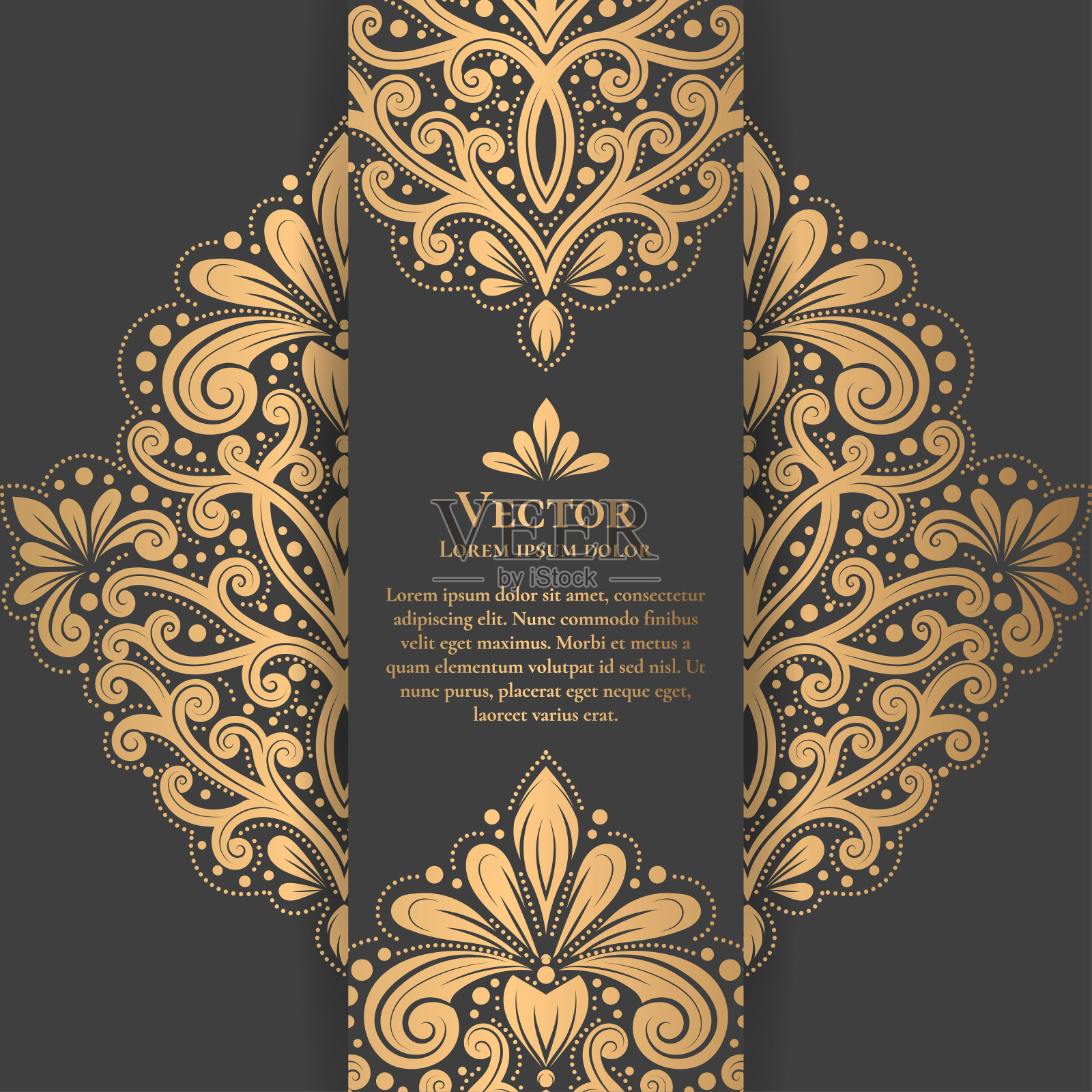 黑色和金色的豪华请柬设计。古董装饰模板。可用于背景和壁纸。优雅和经典的矢量元素非常适合装饰。插画图片素材