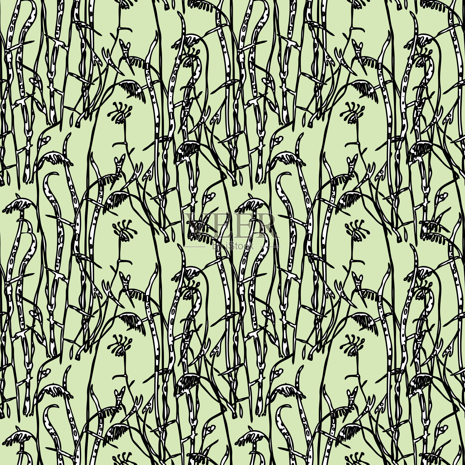 无缝图案绘制的抽象野花插画图片素材