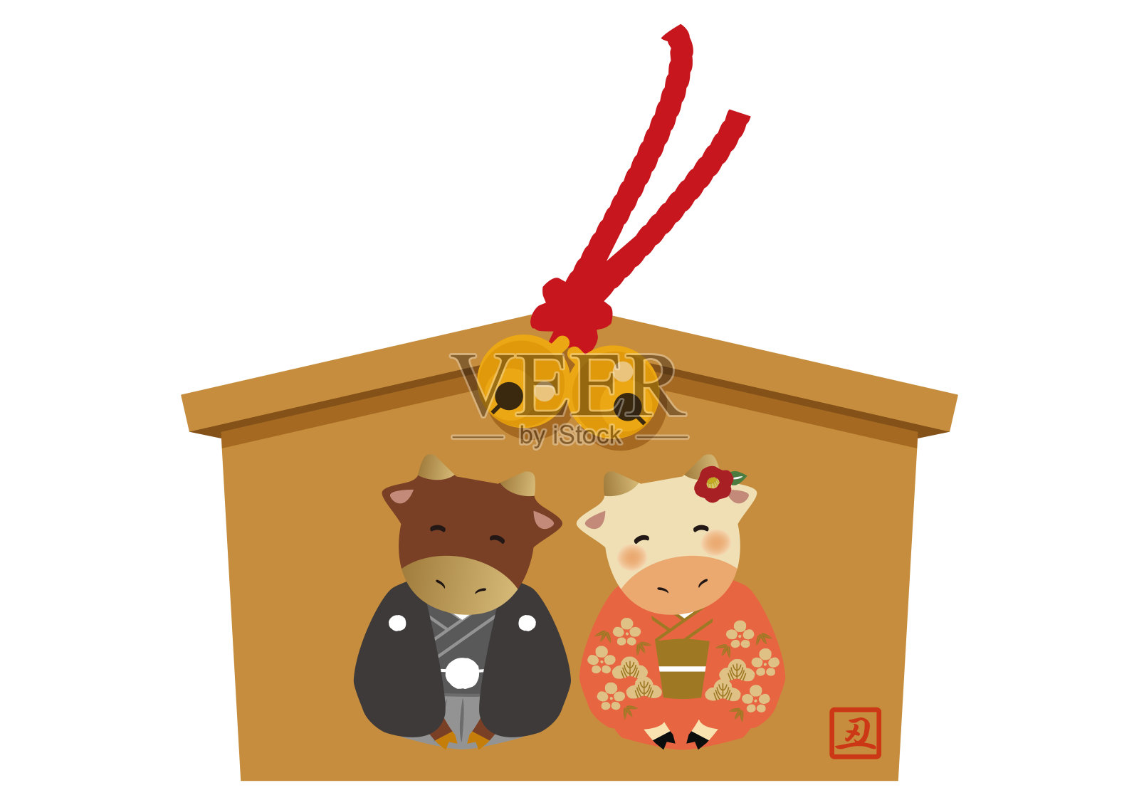 日式牛性格。星座剪辑艺术。牛和牛矢量艺术新年季节。插画图片素材