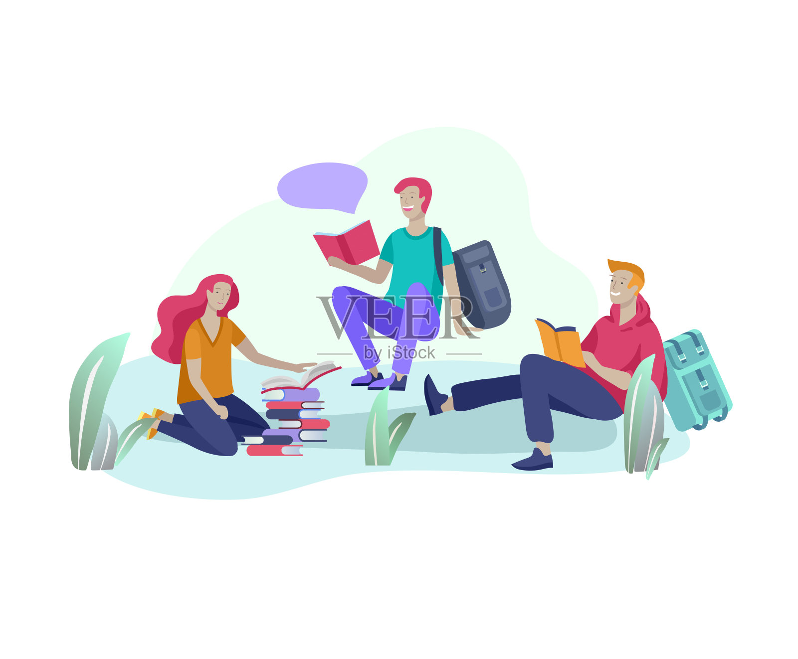 集轻松愉快的学习和阅读为一体的户外公园在线教育、培训和课程。现代矢量插图概念,卡通插画图片素材