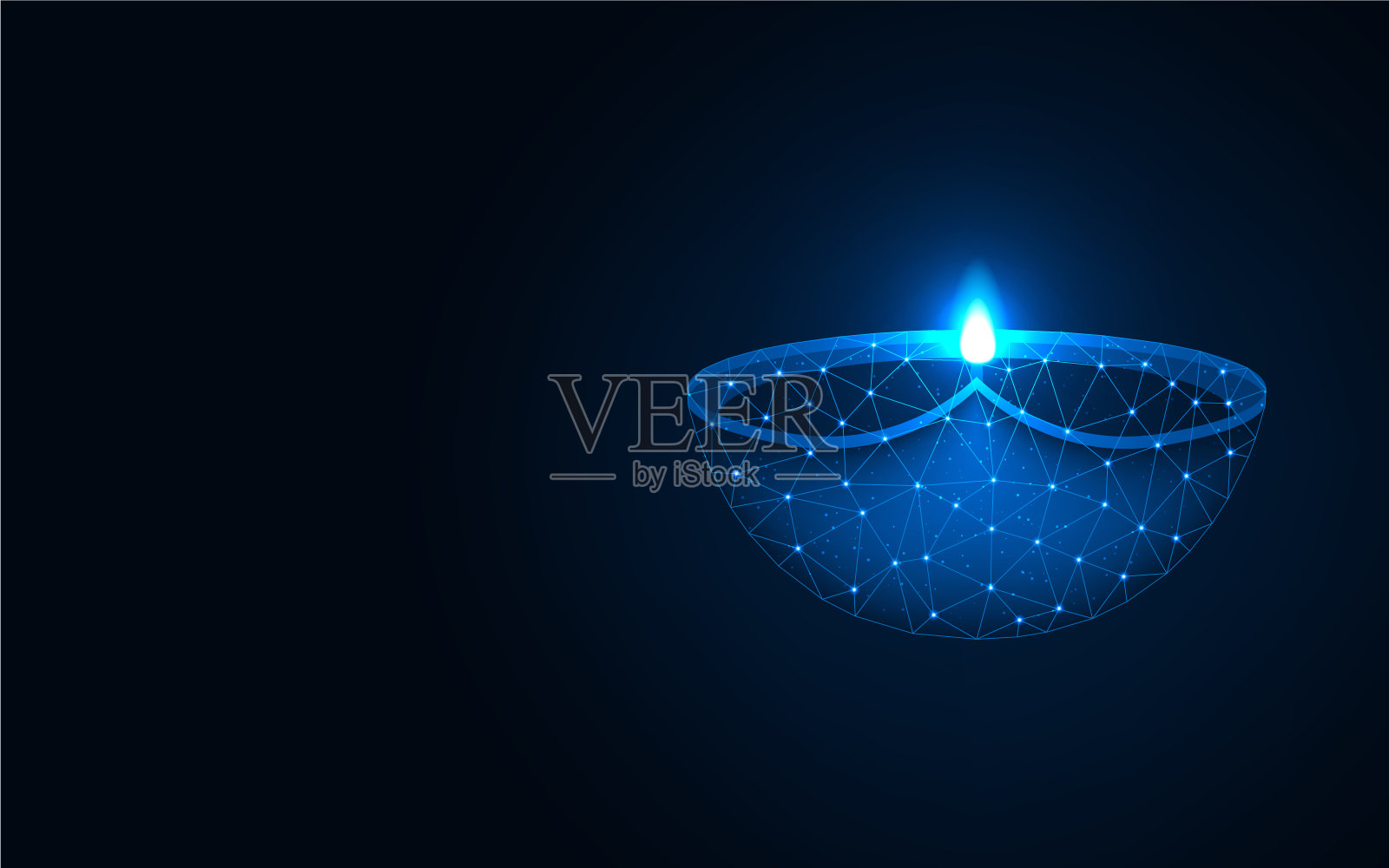 印度油灯低多边形设计,线框网格多边形矢量插图从点和线在深蓝色的背景插画图片素材