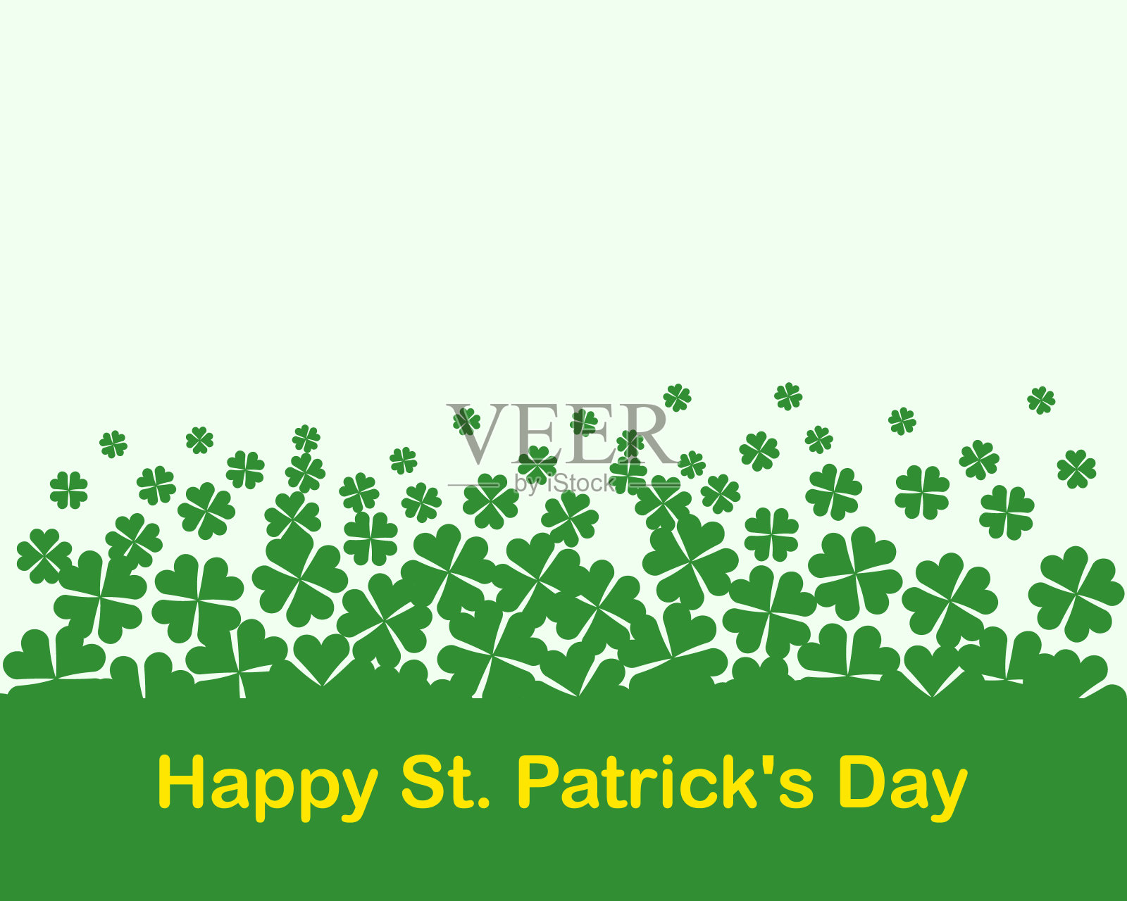 以四叶三叶草为绿色背景。圣帕特里克节快乐。插画图片素材