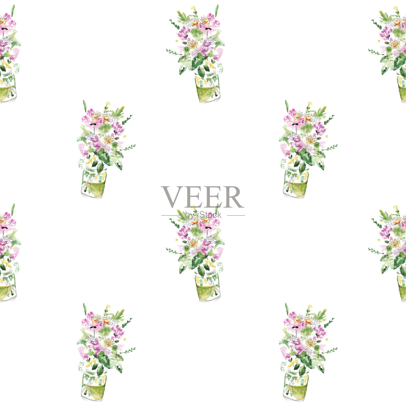 无缝图案花束的野花水彩素描插画图片素材