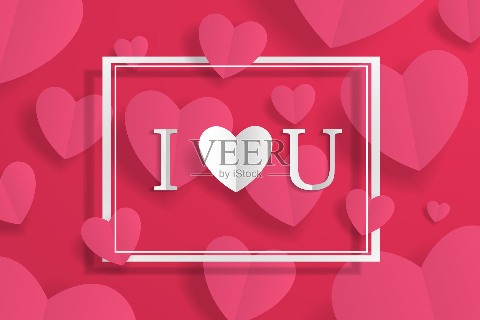 情人节快乐背景海报,横幅,贺卡邀请。纸工艺品心为节日背景,用爱为您制作设计。2月14日——爱情和浪漫的一天插画图片素材