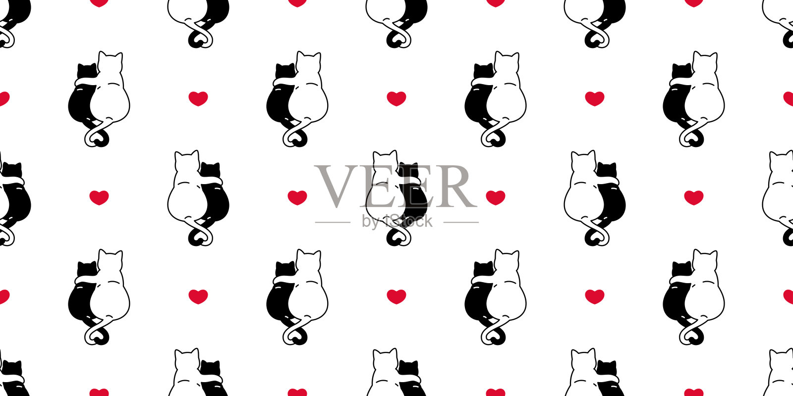 猫无缝图案情人心猫矢量围巾孤立重复背景瓷砖墙纸卡通插图涂鸦设计插画图片素材