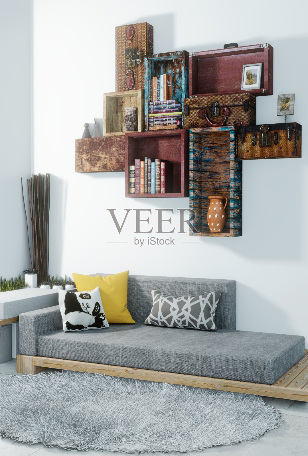 室内设计采用复古风格的壁柜照片摄影图片