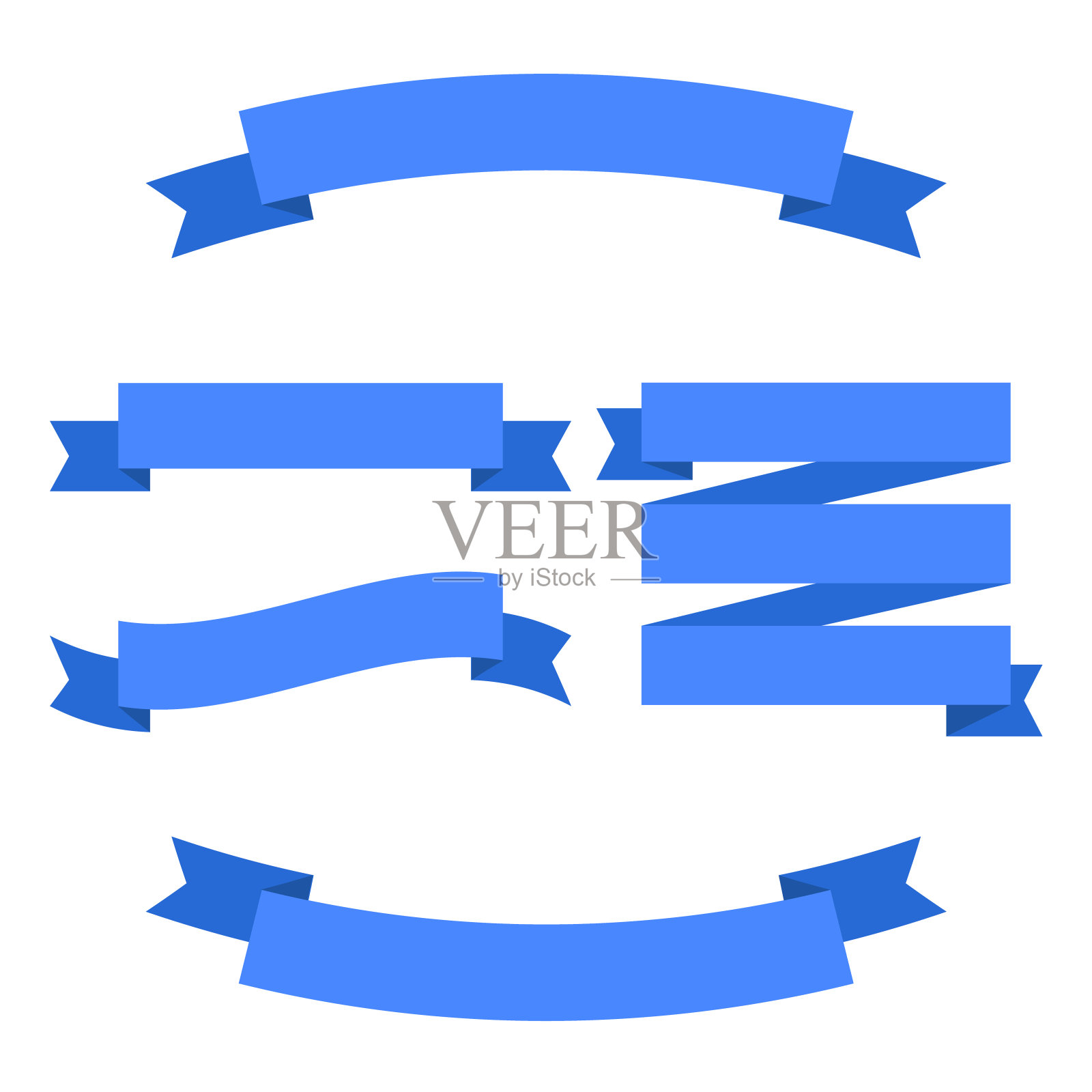 卡通横幅丝带。旗帜丝带向量集。蓝色的丝带插画图片素材